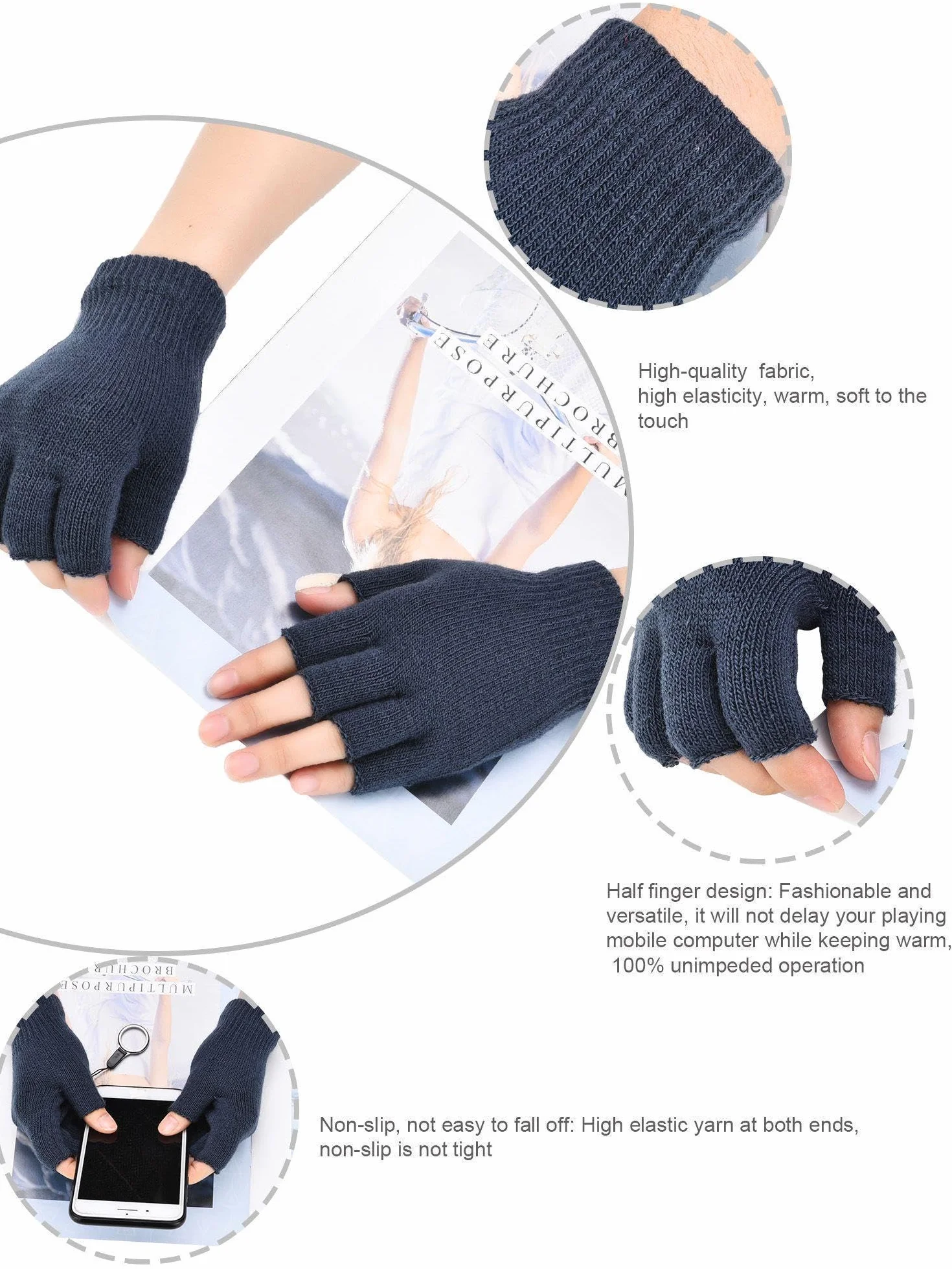 Bememo Lot de 4 paires de mitaines d'hiver en tricot couleur unie pour enfants