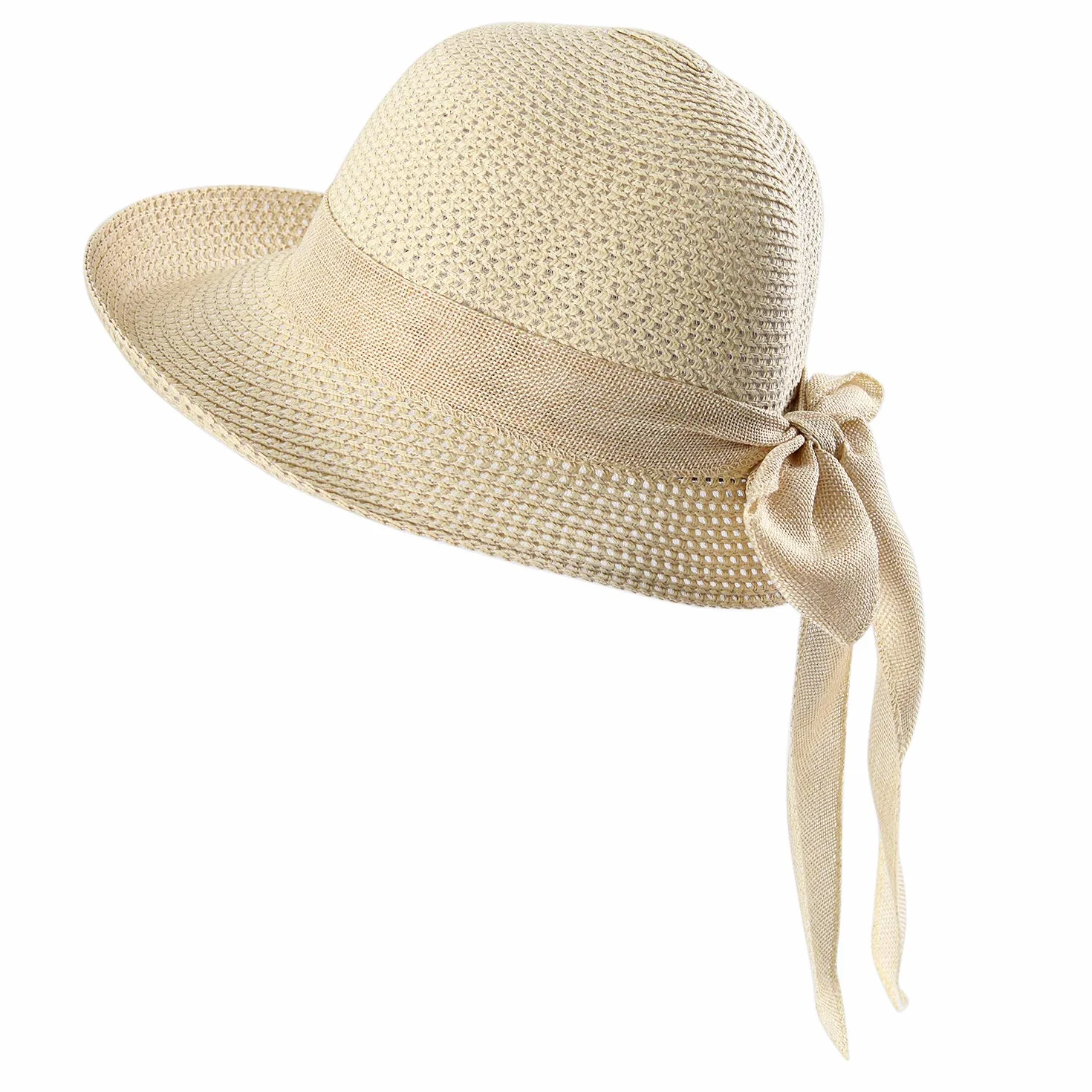 Chapeau Melon Femme Nœud Papillon Capeline Paille Anti-UV Plage Été