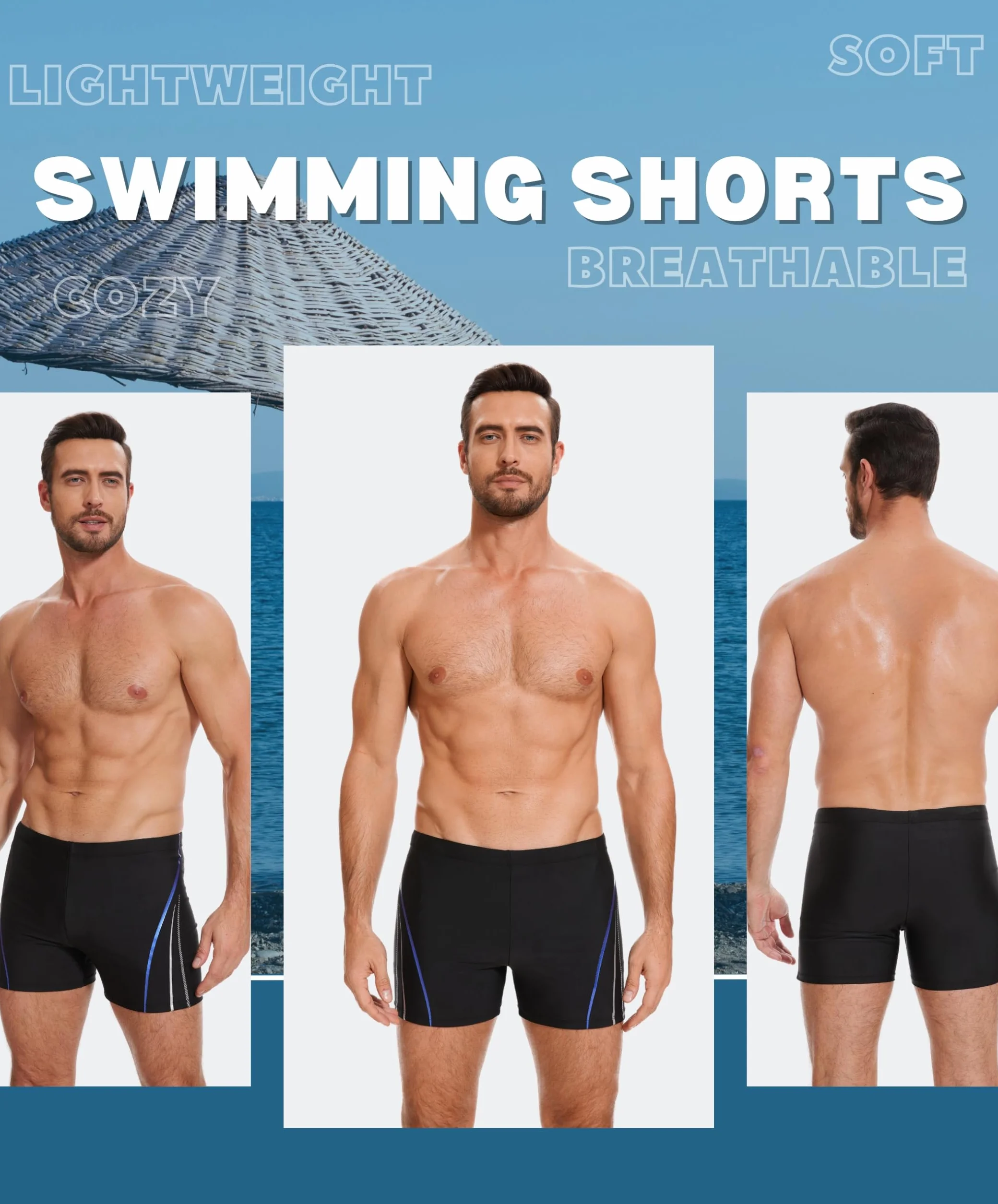 AMZSPORT Maillot de Bain Homme Séchage Rapide Boxer Plage Cordon de Serrage