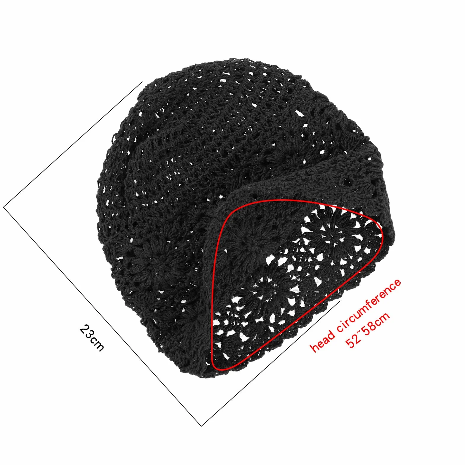 Bonnet Femmes Coton Tricot Vintage Floral Crochet Slouchy Cap 52-58cm Tour de Tête