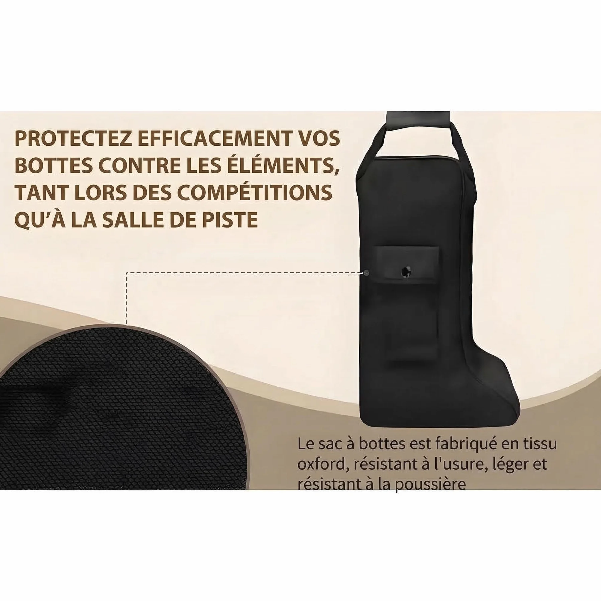 Milageto Housse de Rangement pour Bottes d'Équitation, Sac de Transport Imperméable en Tissu Oxford, avec Poignée Solide, Poche Frontale