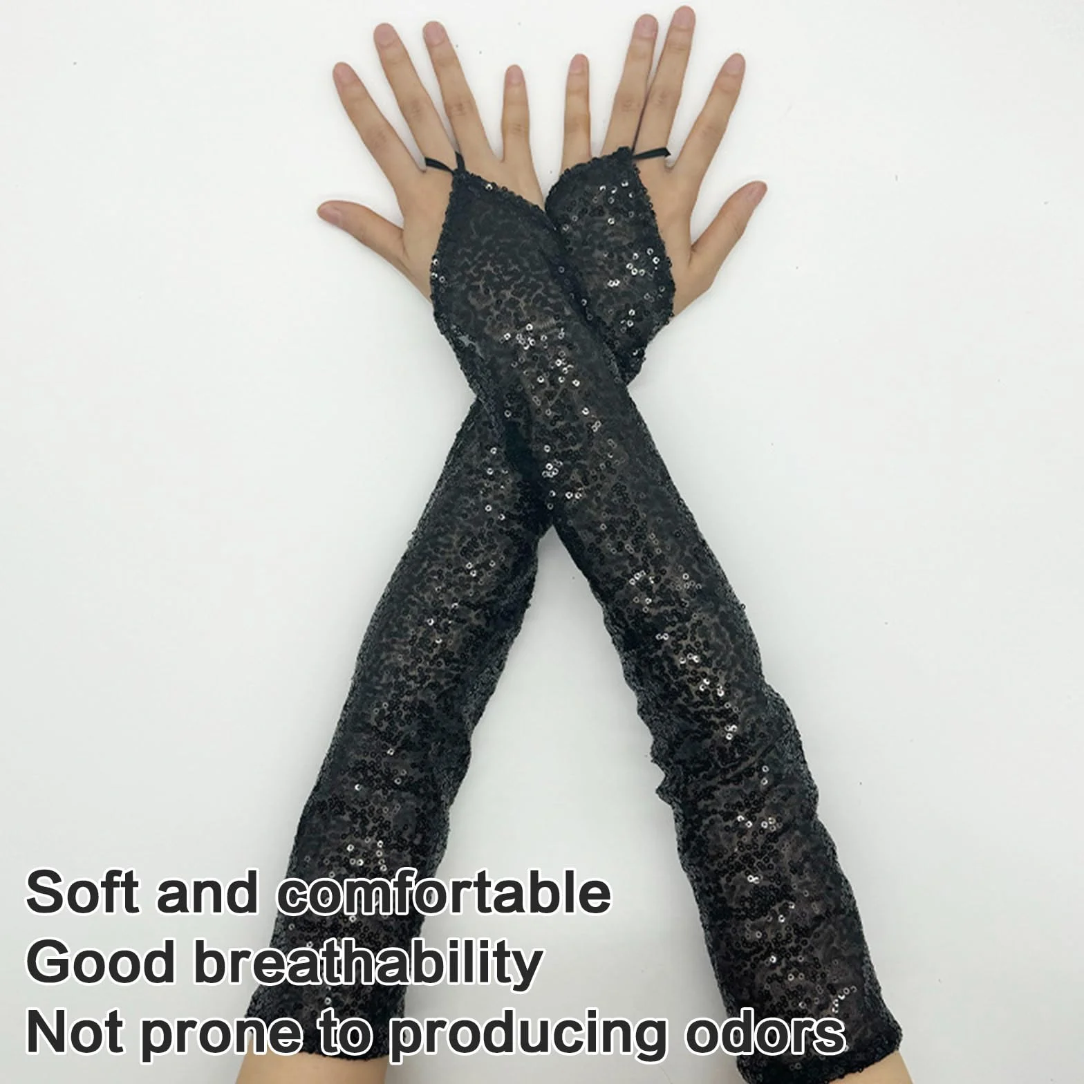 Gants longs réfléchissants à paillettes confortables pour fêtes costumées