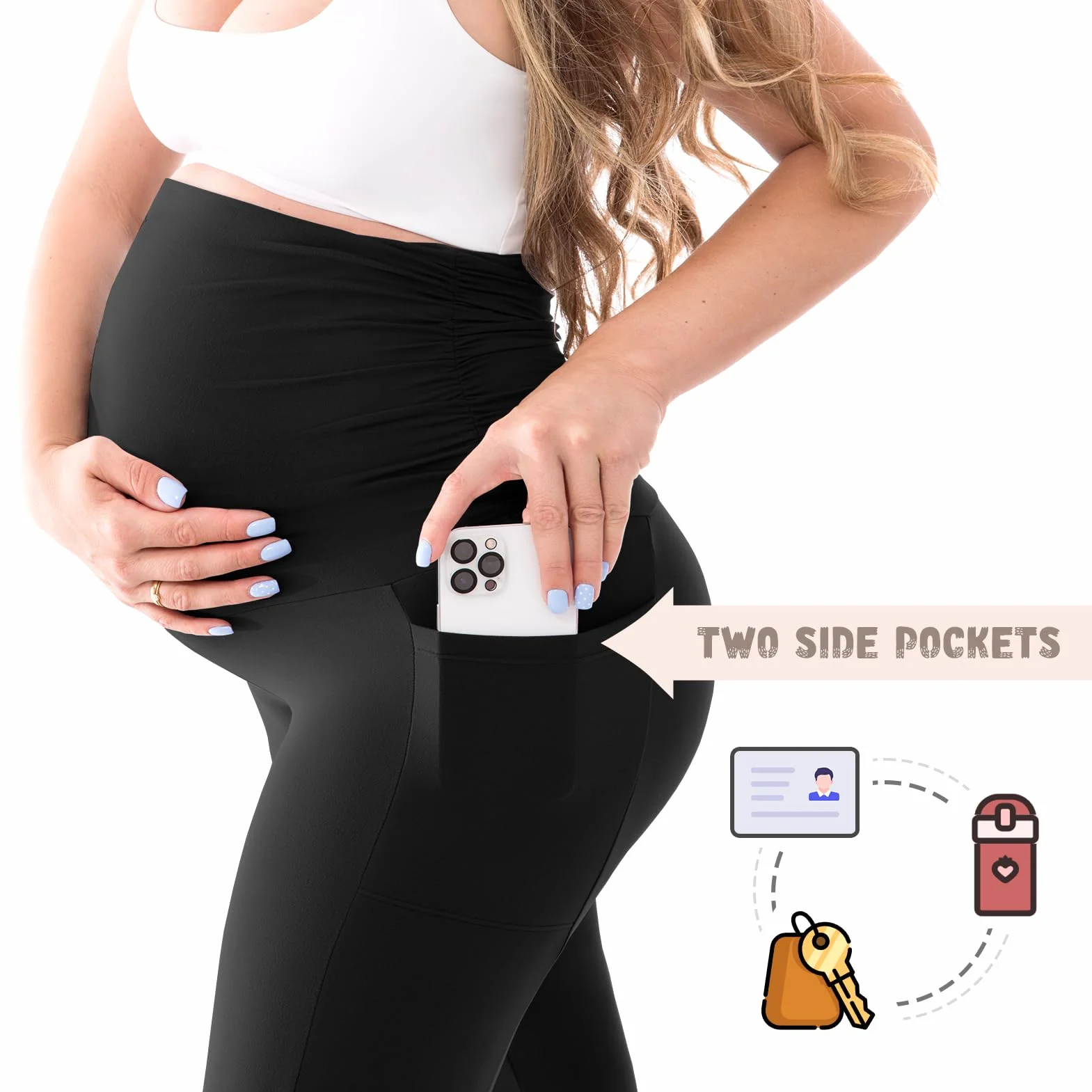 Legging de maternité pour femme avec poches sur le ventre, pantalon de yoga de grossesse