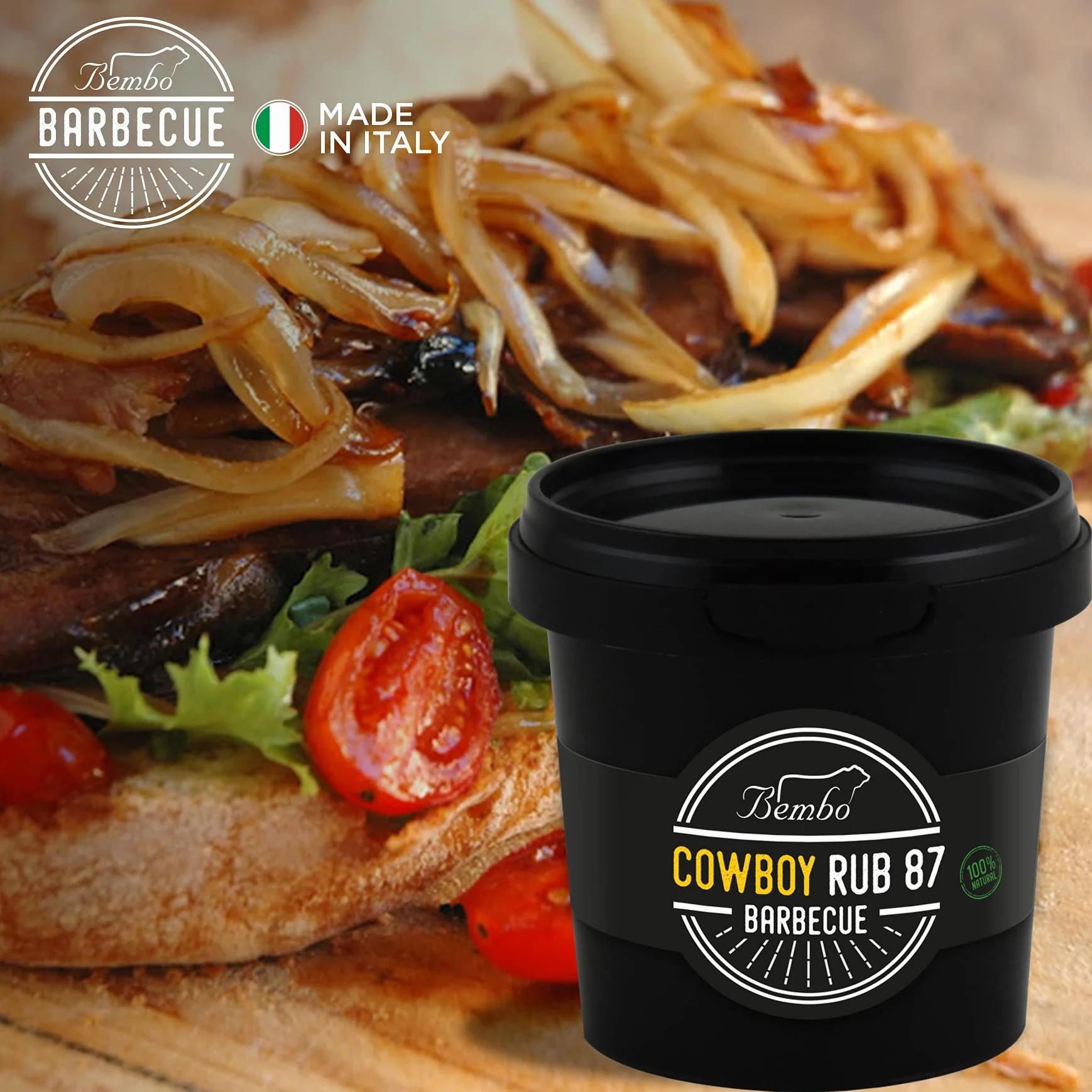 Rub BBQ Cowboy 87 Bembo – Mélange d’Épices pour Steak et Bœuf – Rub au Café et Cacao – Marinade Sèche Barbecue – Made in Italy – 400 g