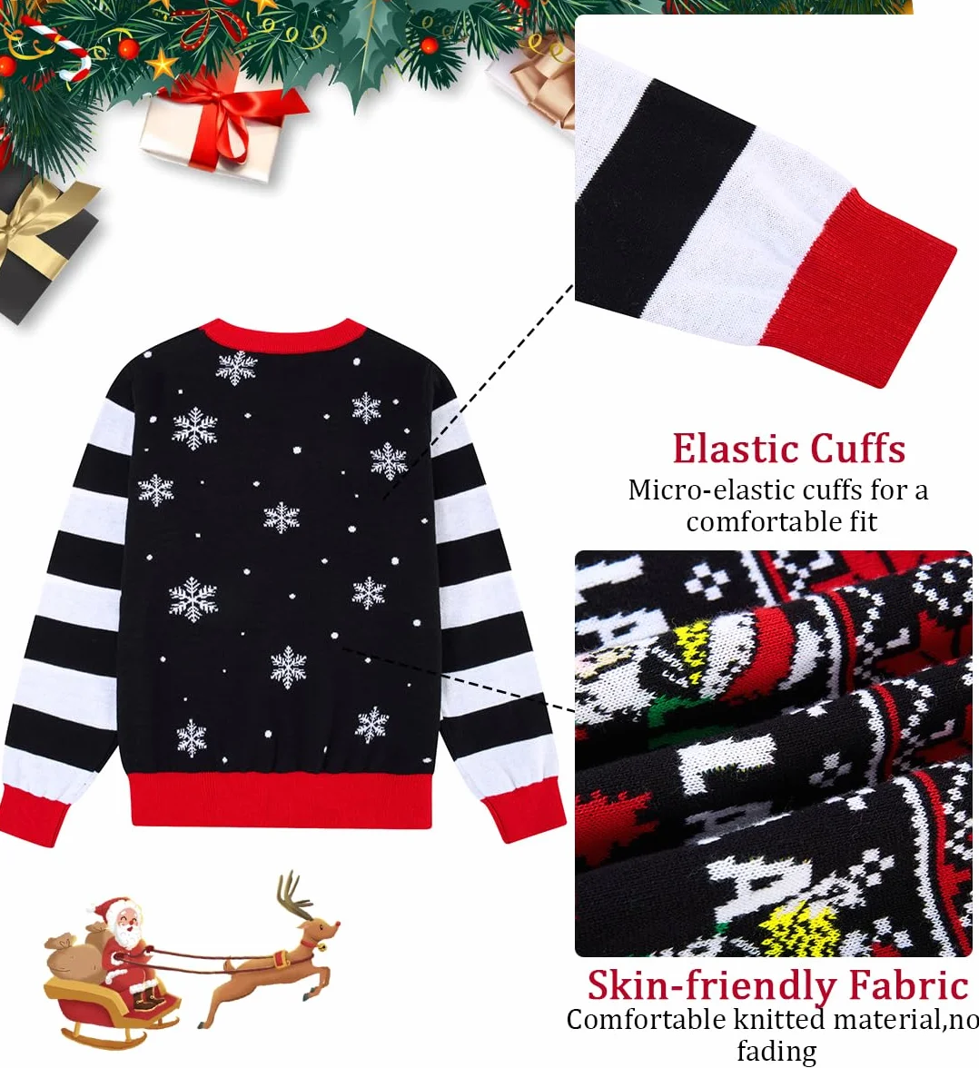 Pull de Noël 3D Garçons Filles Tricoté Amusant Impression 7-14 Ans