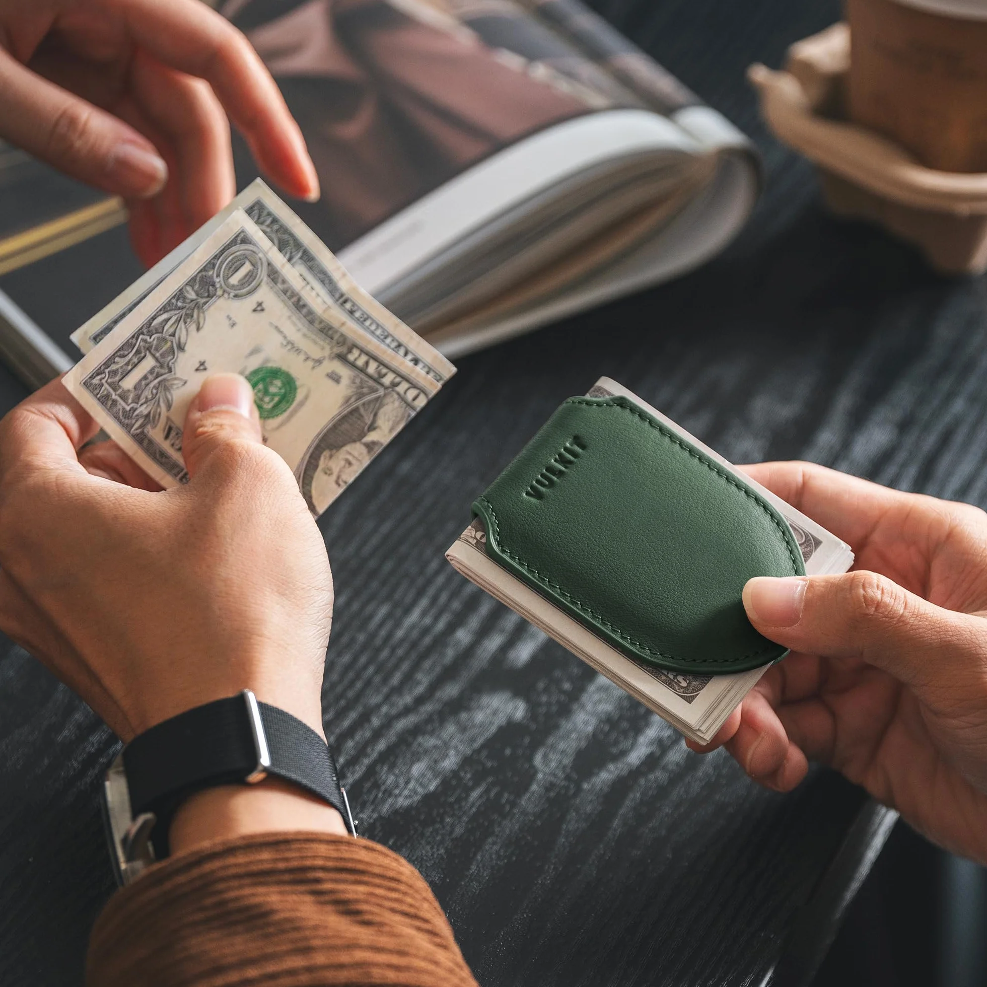 VULKIT Porte-Billets Magnétique Fin Cuir Véritable Porte-Cartes de Crédit Aimant Puissant