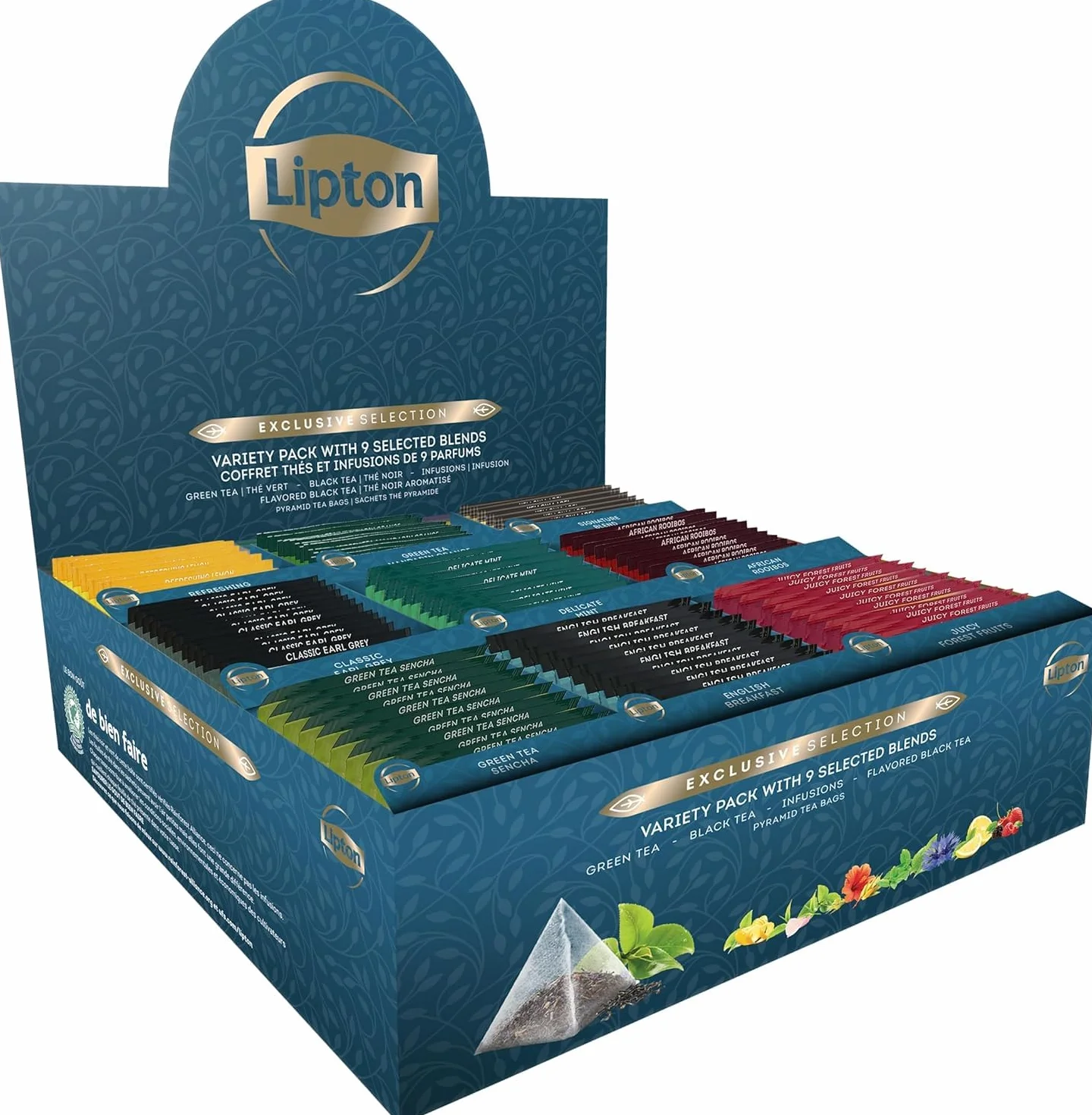 Lipton, Exclusive Collection, Coffret Thés et Infusions, 9 Goûts Différents, Vitalité, Certifié Rainforest Alliance, 108 Sachets Pyramide