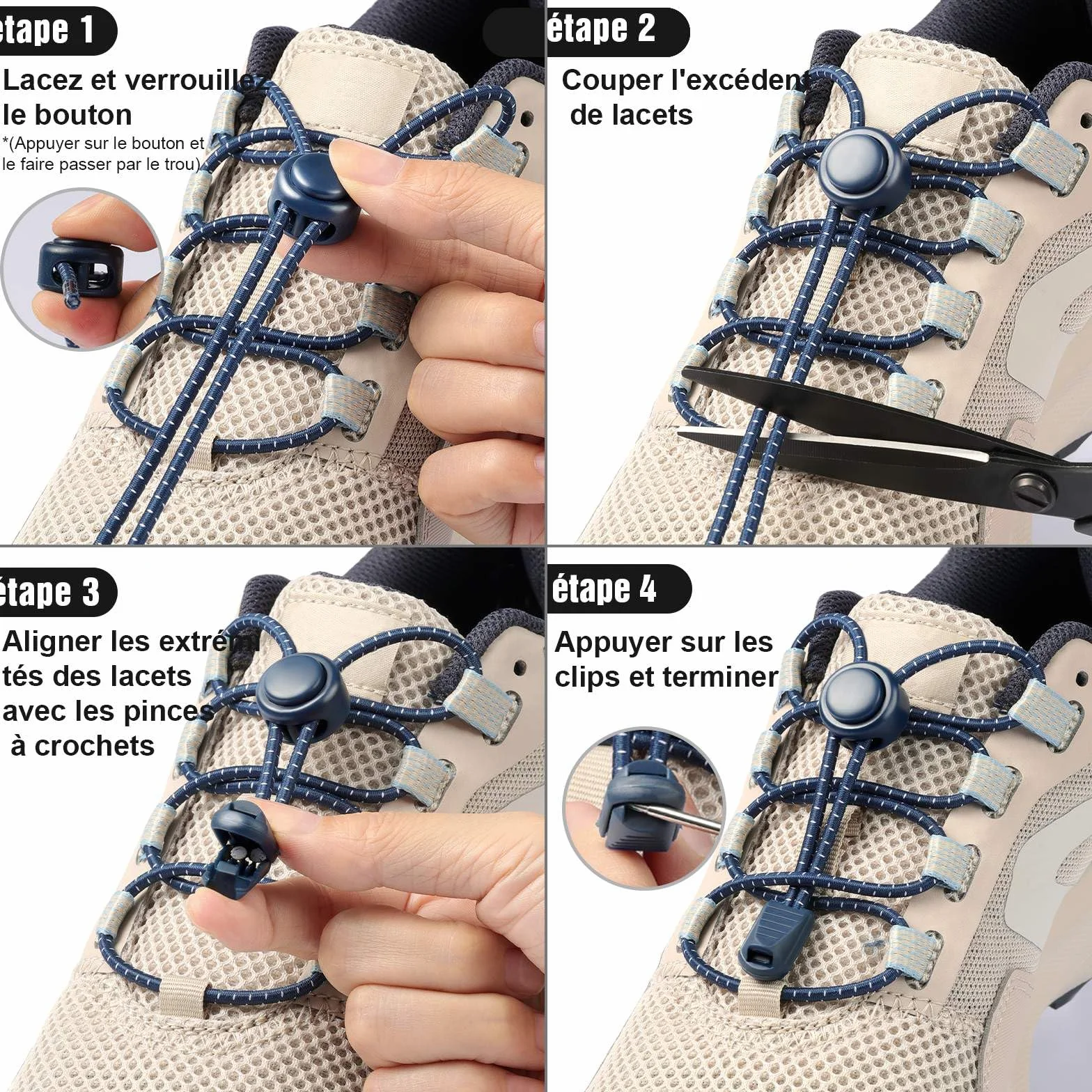 Lacets Élastiques Autobloquants 120 cm - Système ultra rapide sans laçage pour Enfants, Adultes