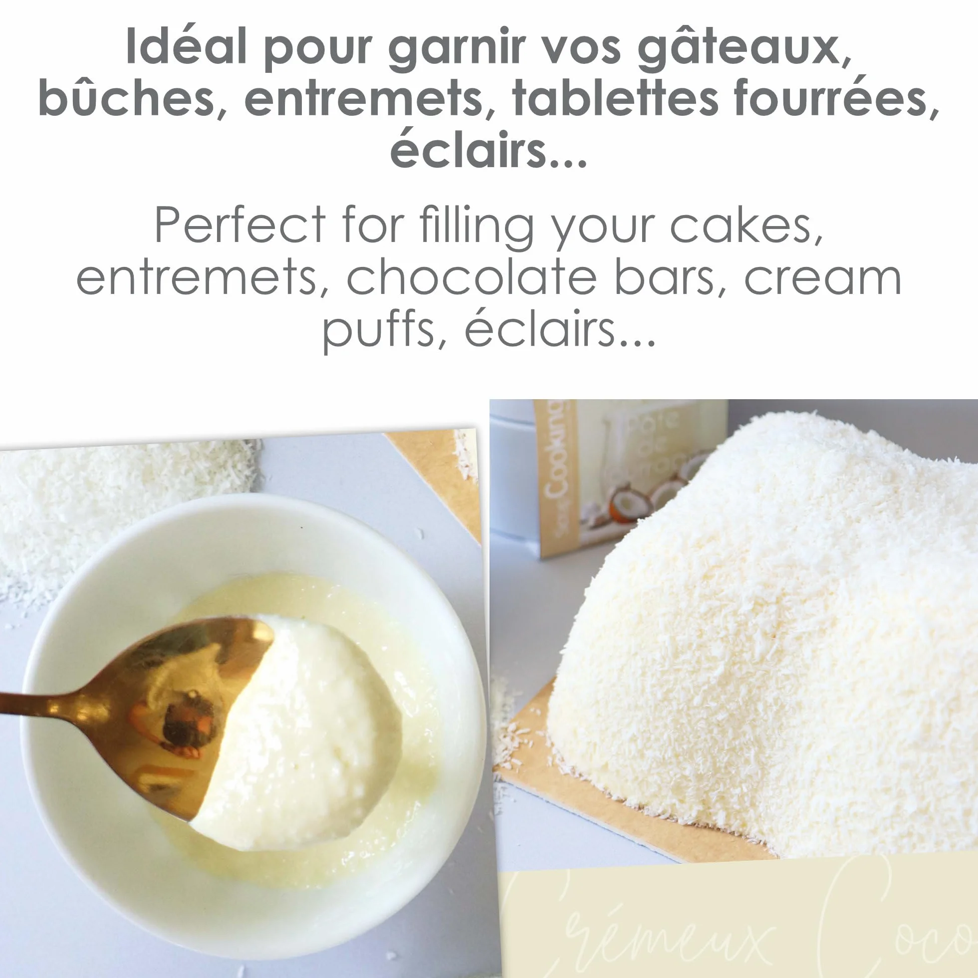 ScrapCooking - Pâte de Fourrage Crémeux Coco 200 g - Pour Fourrer Tablettes, Éclairs, Choux, Rochers, Macarons, Gâteaux, Bûches de Noël & Cookies - Noix de Coco - Pâtisserie - 4635