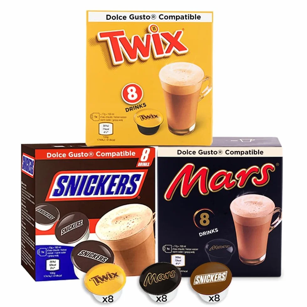 Mars, Snickers & Twix Dolce Gusto Capsules de chocolat chaud - 24 dosettes de chocolat chaud