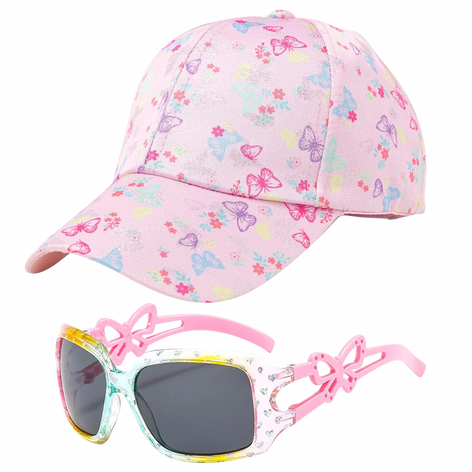 Casquette Enfant Fille et Lunettes de Soleil Baseball Réglable Chapeau Sport Extérieur Été