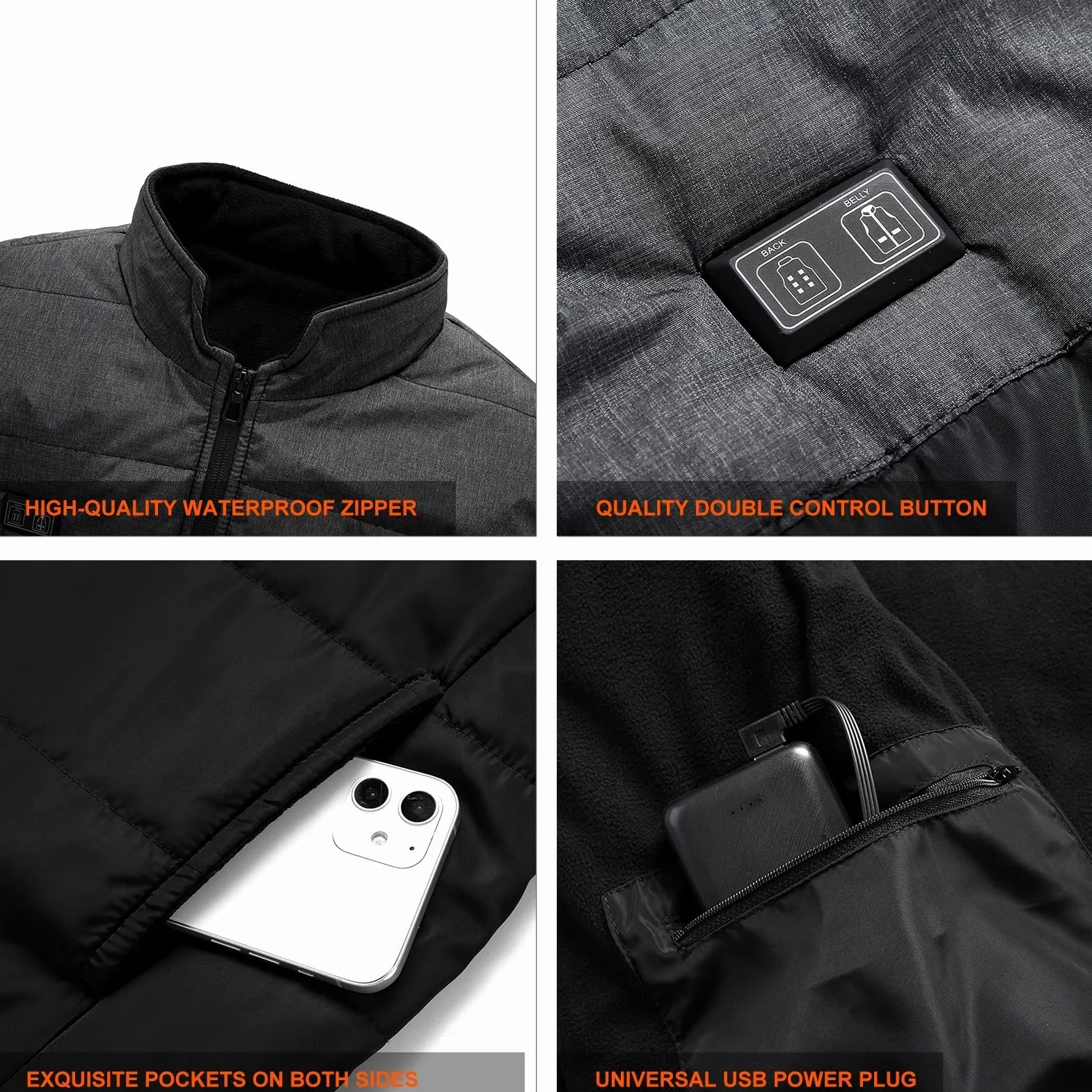 Men's Polar Fleece Heated Vest, Electric USB Heating Jacket, Lightweight Body Warmer Gilet for Hunting Hiking