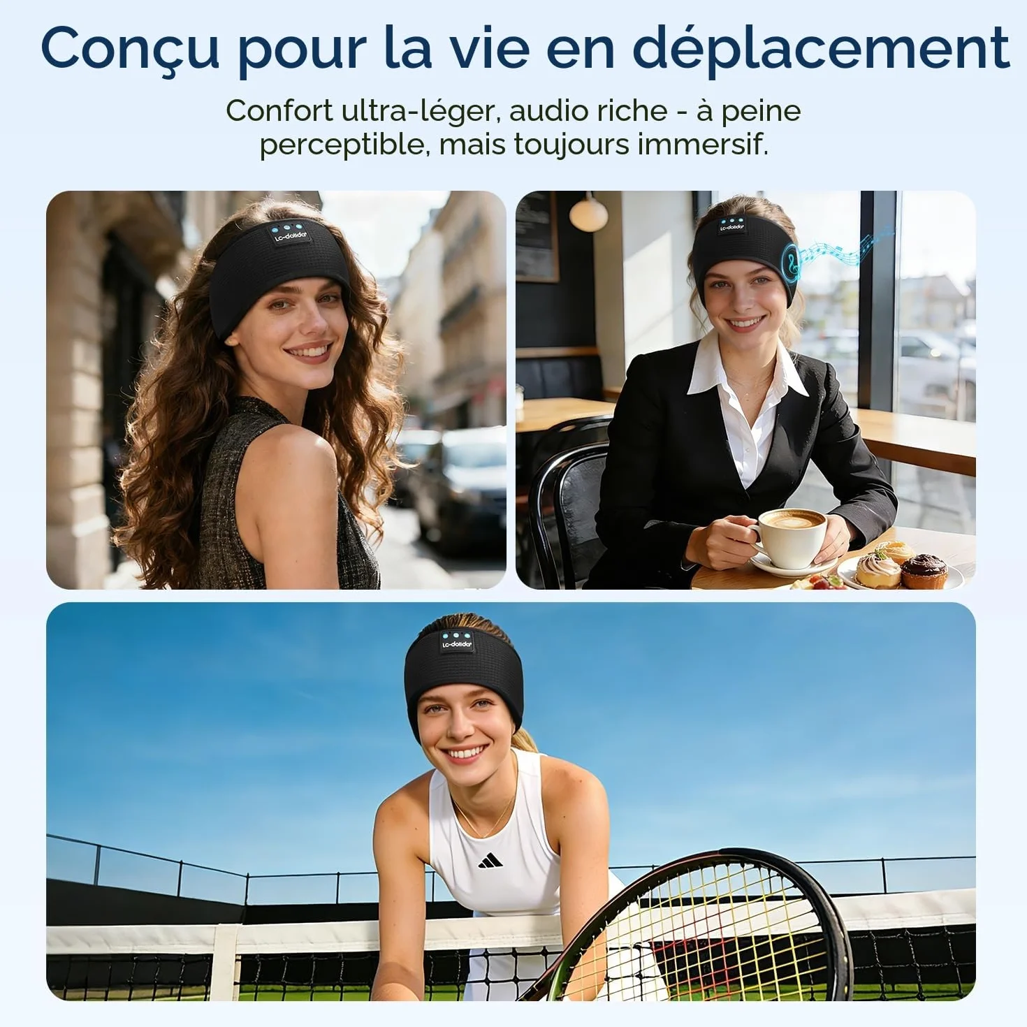 LC-dolida Bandeau Écouteurs de Sommeil Bluetooth V5.4, Casque Audio sans Fil, 15 Heures de Lecture, Stéréo HiFi