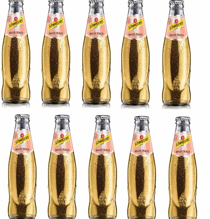 Schweppes White Peach 10 x 200 ml de boisson rafraîchissante en verre avec goût de pêche blanc