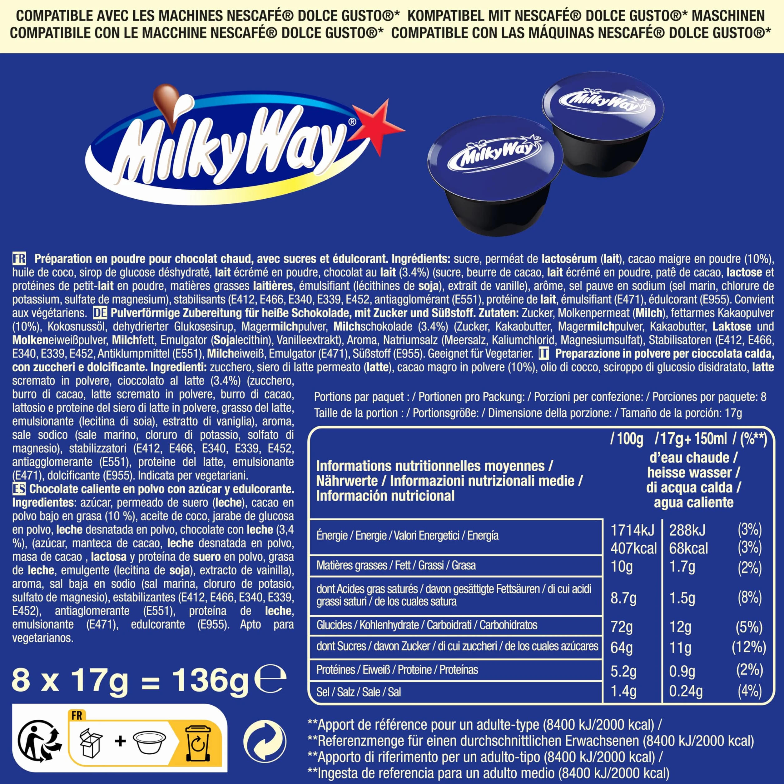 Dolce Gusto Boissons au Chocolat - 24 Capsules (8 Mars + 8 Twix + 8 Milky Way)