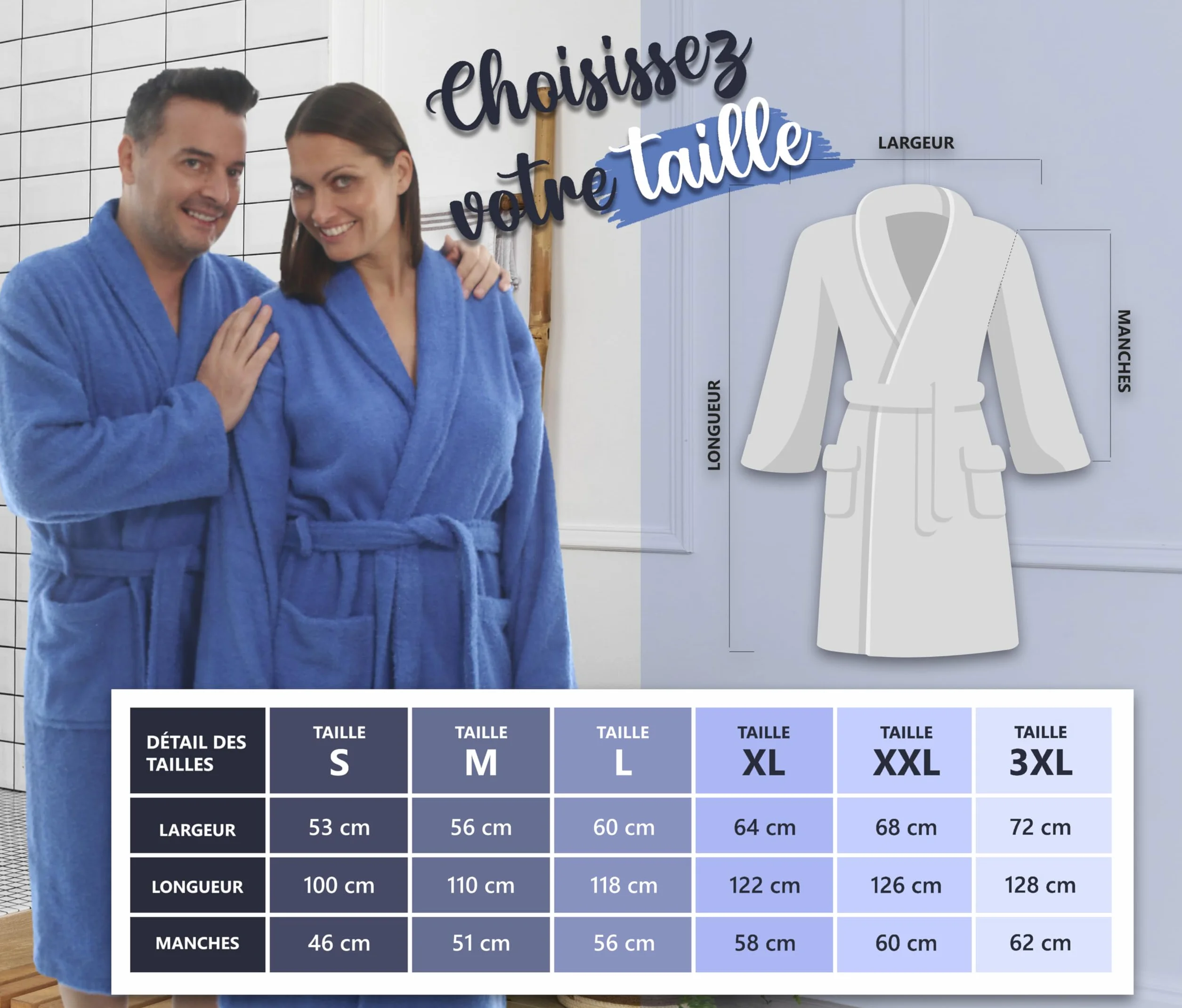 LEBENGOOD Peignoir unisexe 100% coton éponge américain 400 g avec ceinture et poches