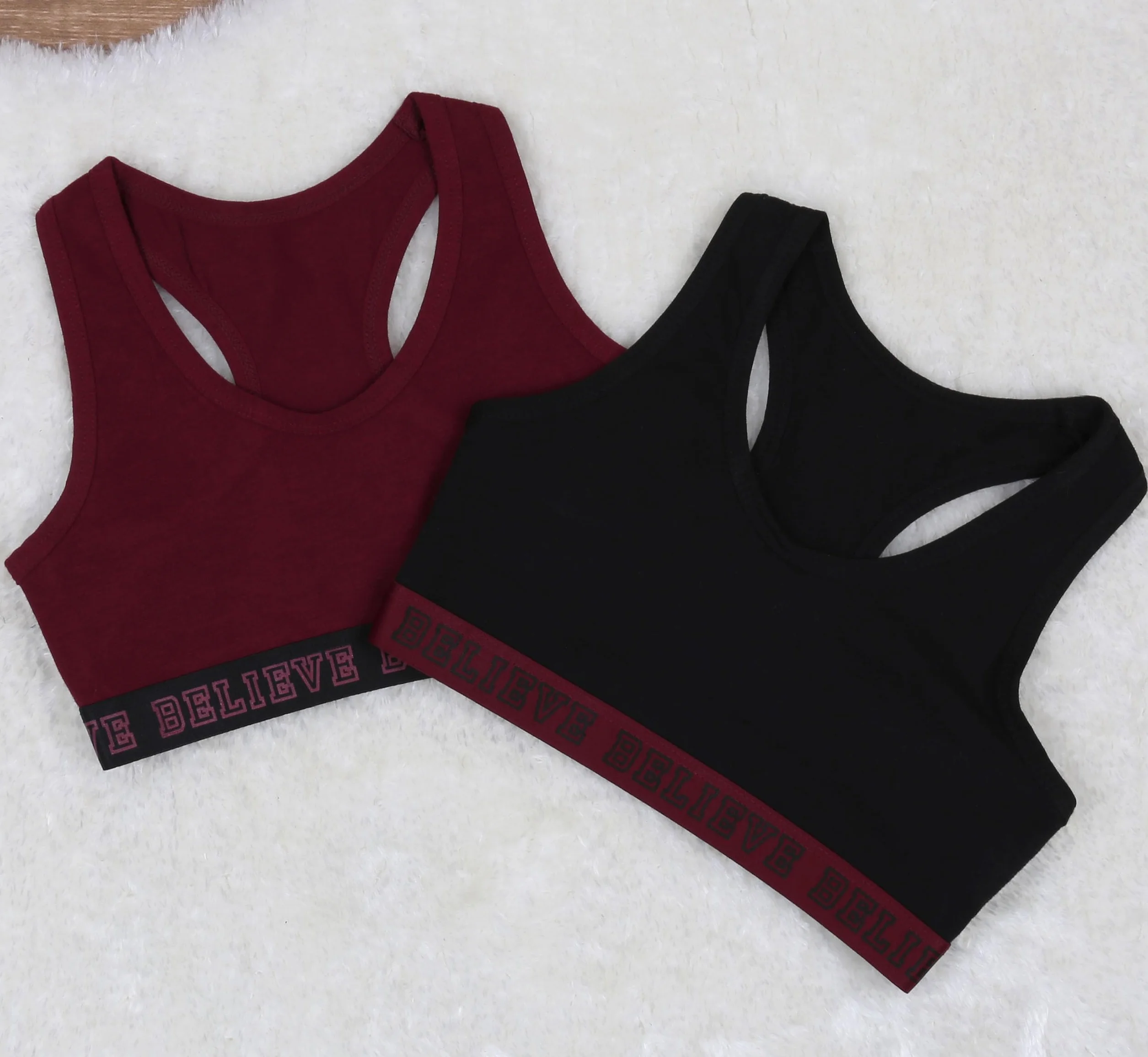 Haut de sport pour jeunes filles, bordeaux et noir, lot de 2