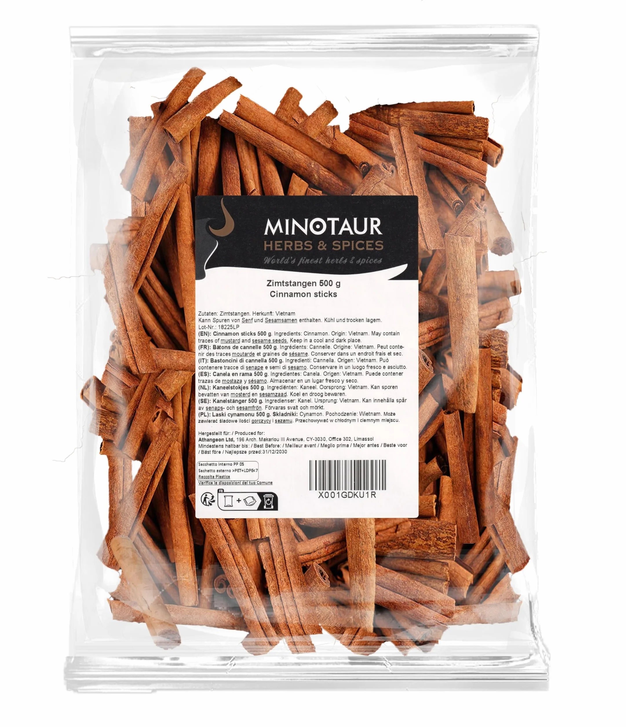 Minotaur Spices | Bâtons de cannelle 2 x 500 g (1 Kg) | env. 160-170 pièces | env. 8 cm de long
