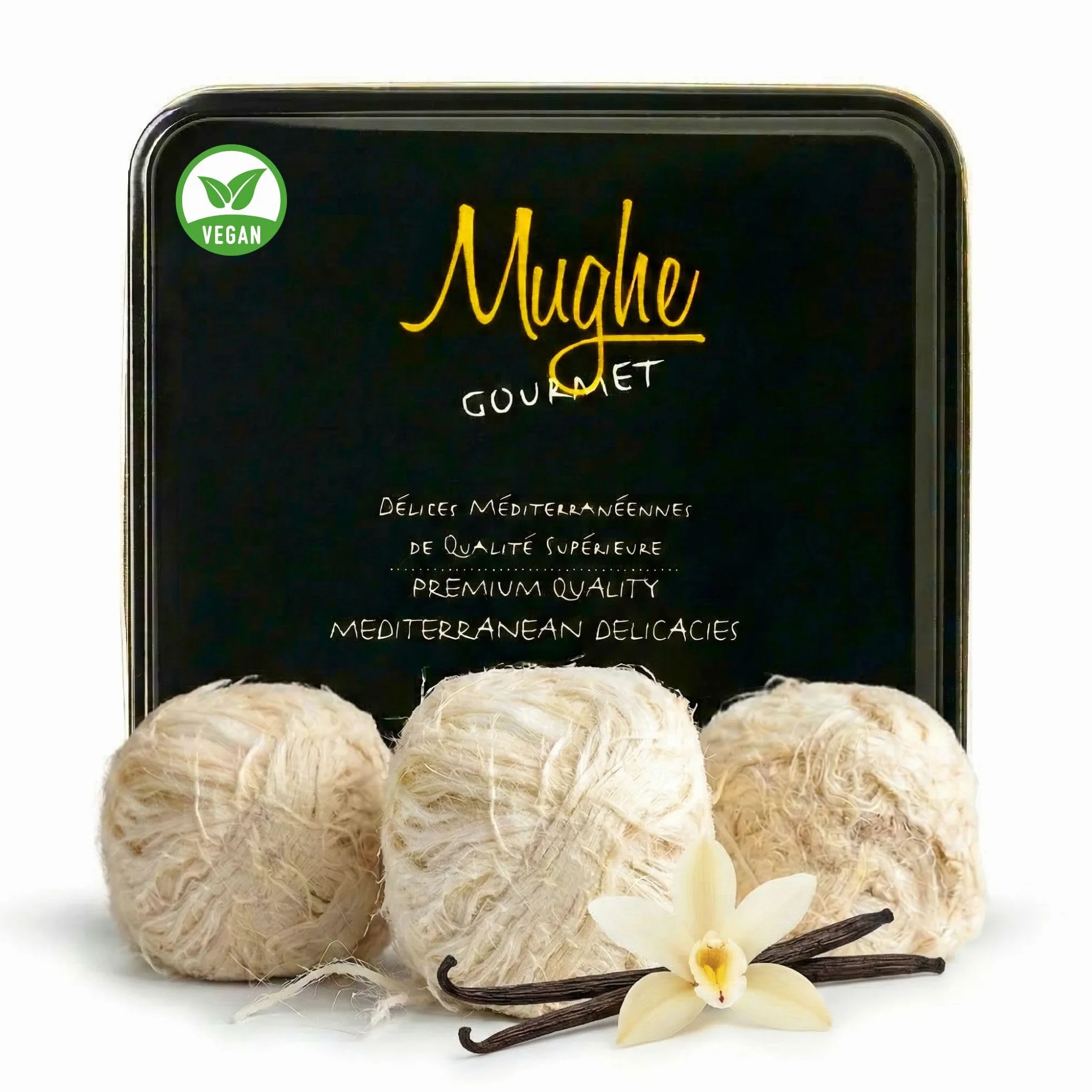 Mughe Gourmet Barbe à Papa Turque 12 Pcs, Boîte Métallique Pismaniye | Pismaniye Turque Premium : Coffret cadeau métallique vegan de 250g