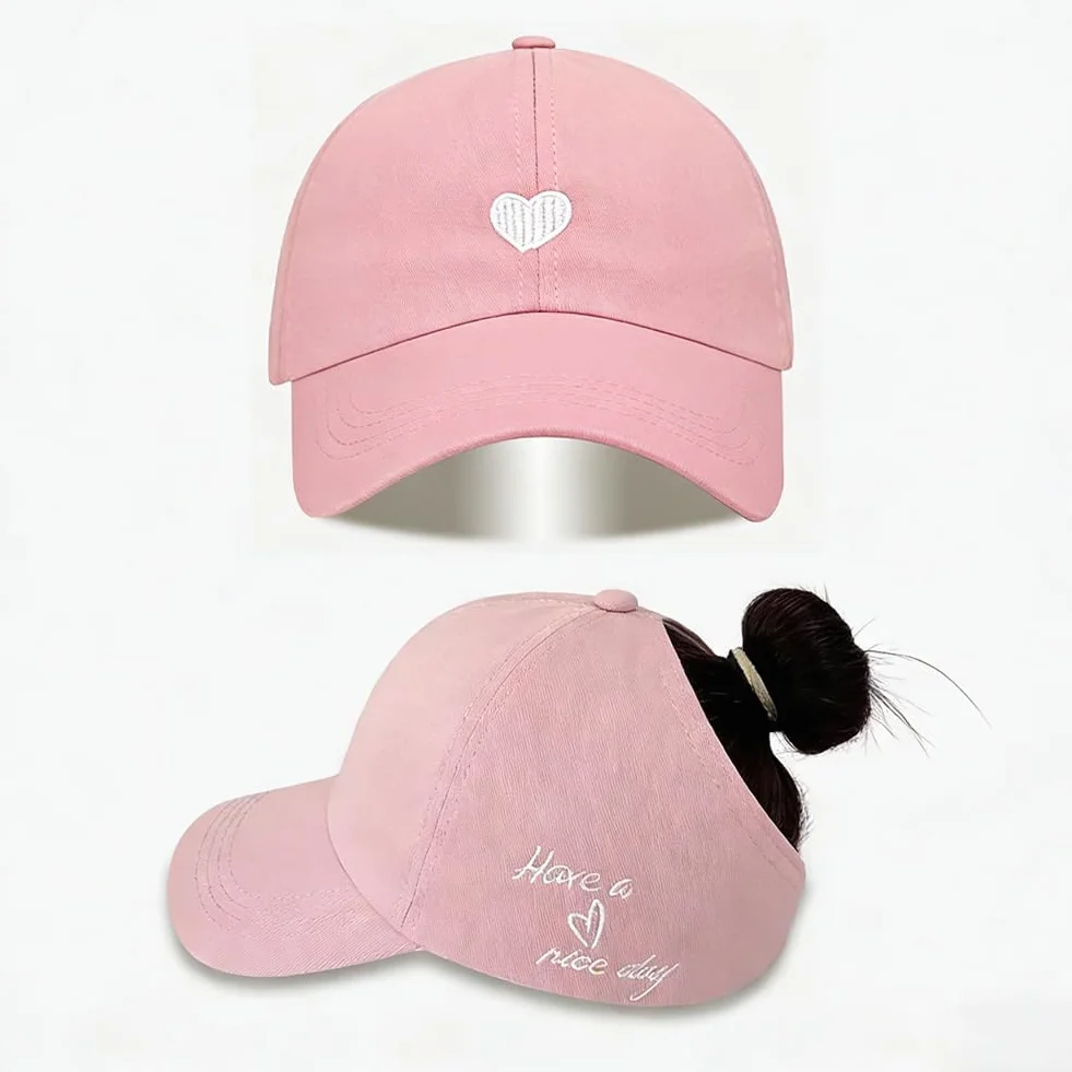TINAYAUE Casquette Fille Queue de Cheval, Casquette Sport pour Cheveux Longs, Ouverture Arrière, Ajustable 48-54CM