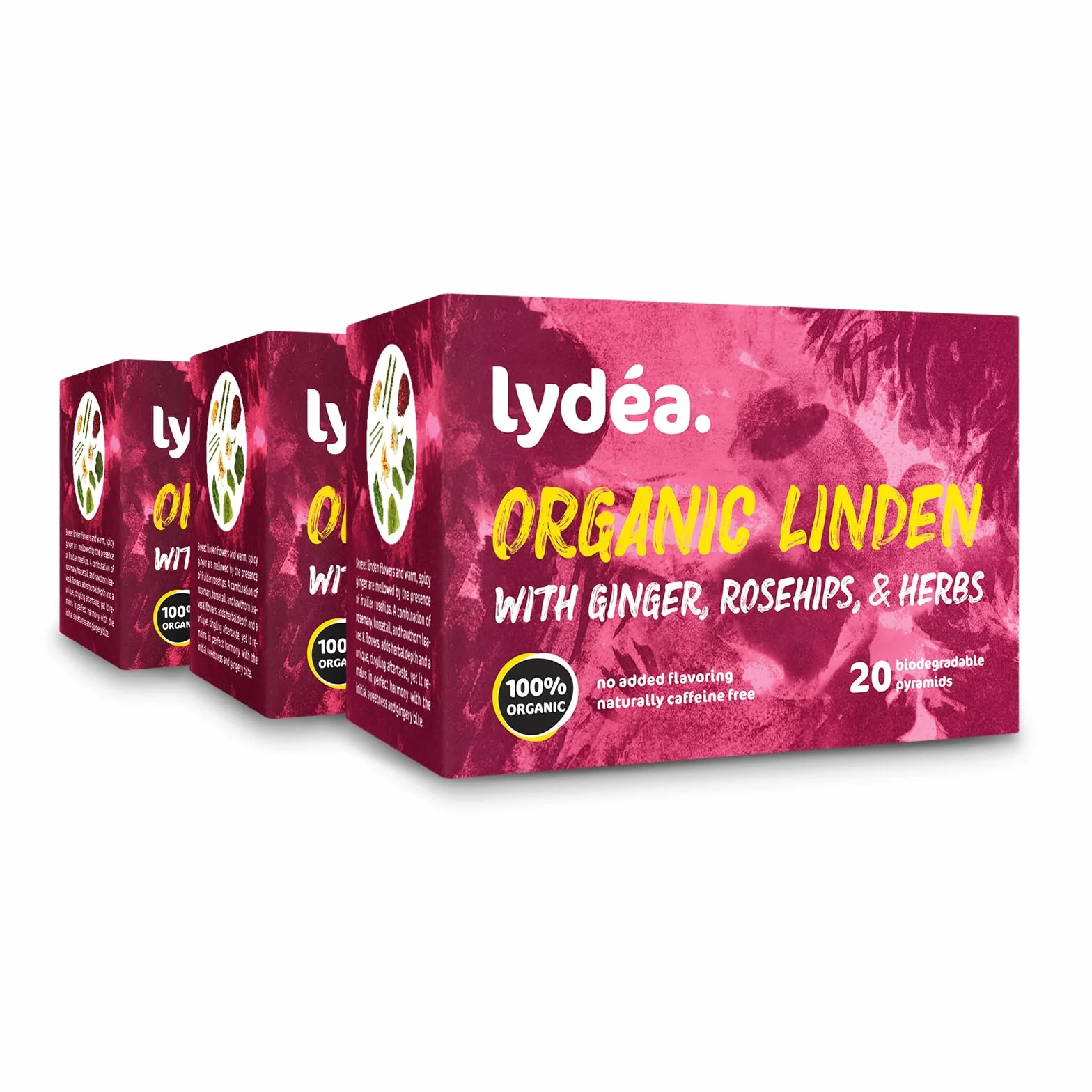 Lydea Tisane bio, tilleul avec gingembre, cynorrhodon et herbes, 60 pyramides, lot de 3 [3 x 20 pyramides]