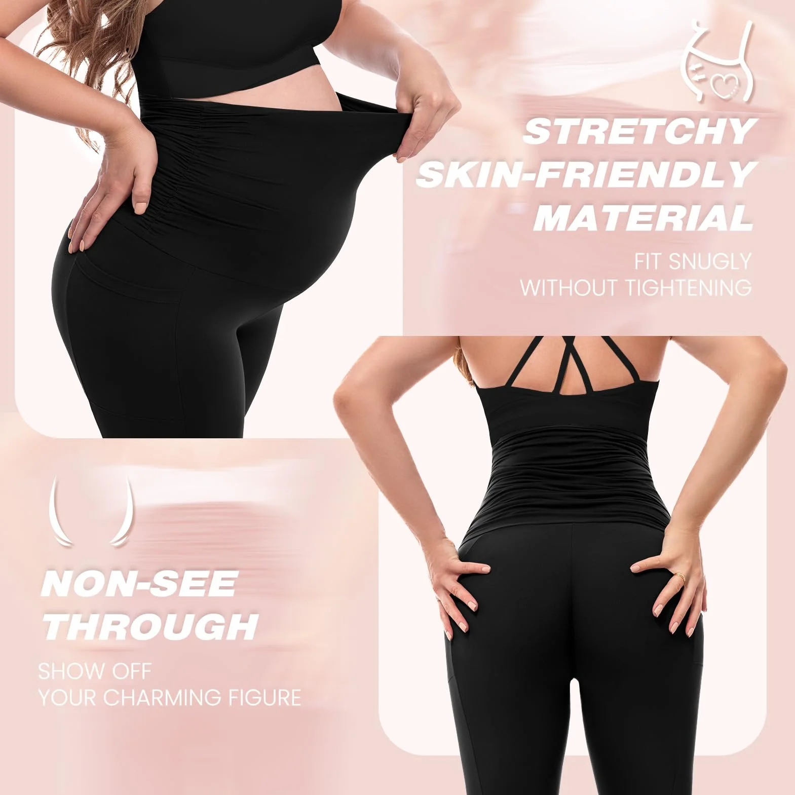 SINOPHANT Leggings de maternité Taille Haute Opaque Elastique Grossesse Yoga