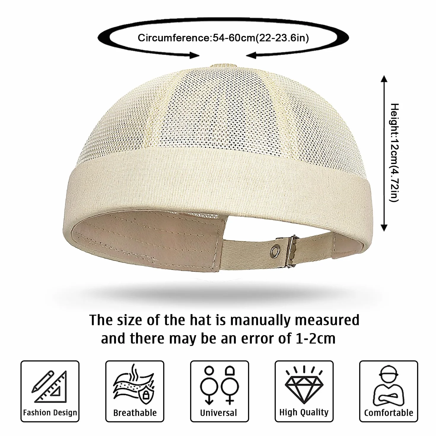 Enwokran Bonnet Docker Été Maille sans Bord Visiere Casquette Skullcap Travailleur Chapeau Réglable Casquette de Marinrier Roulé Cuff Retro Beanie Hat pour Homme