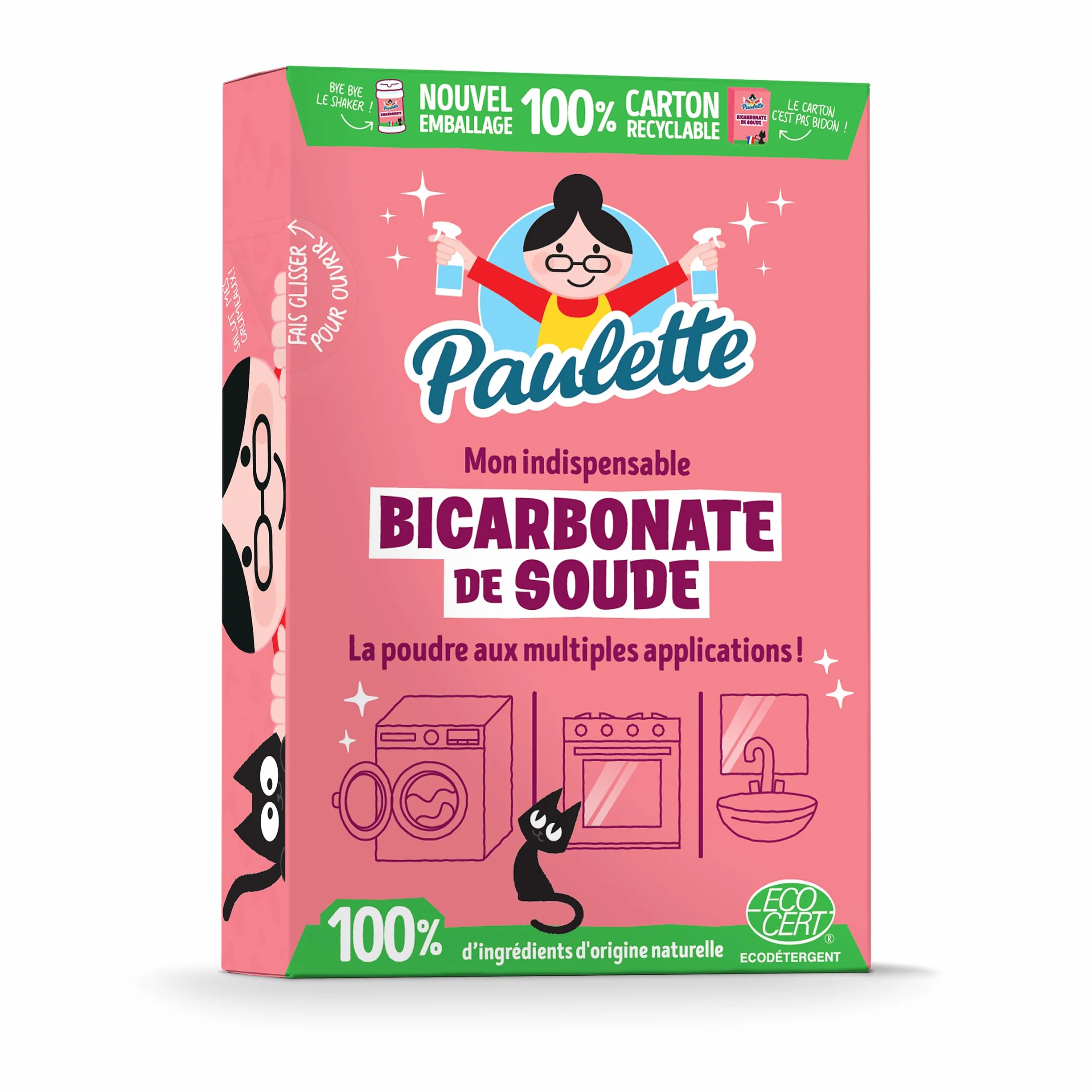 Paulette - Bicarbonate de Soude - Nettoie en Douceur, Ravive les Couleurs, Neutralise les Mauvaises Odeurs - Authentique et Naturel, Ecocert - 500gr