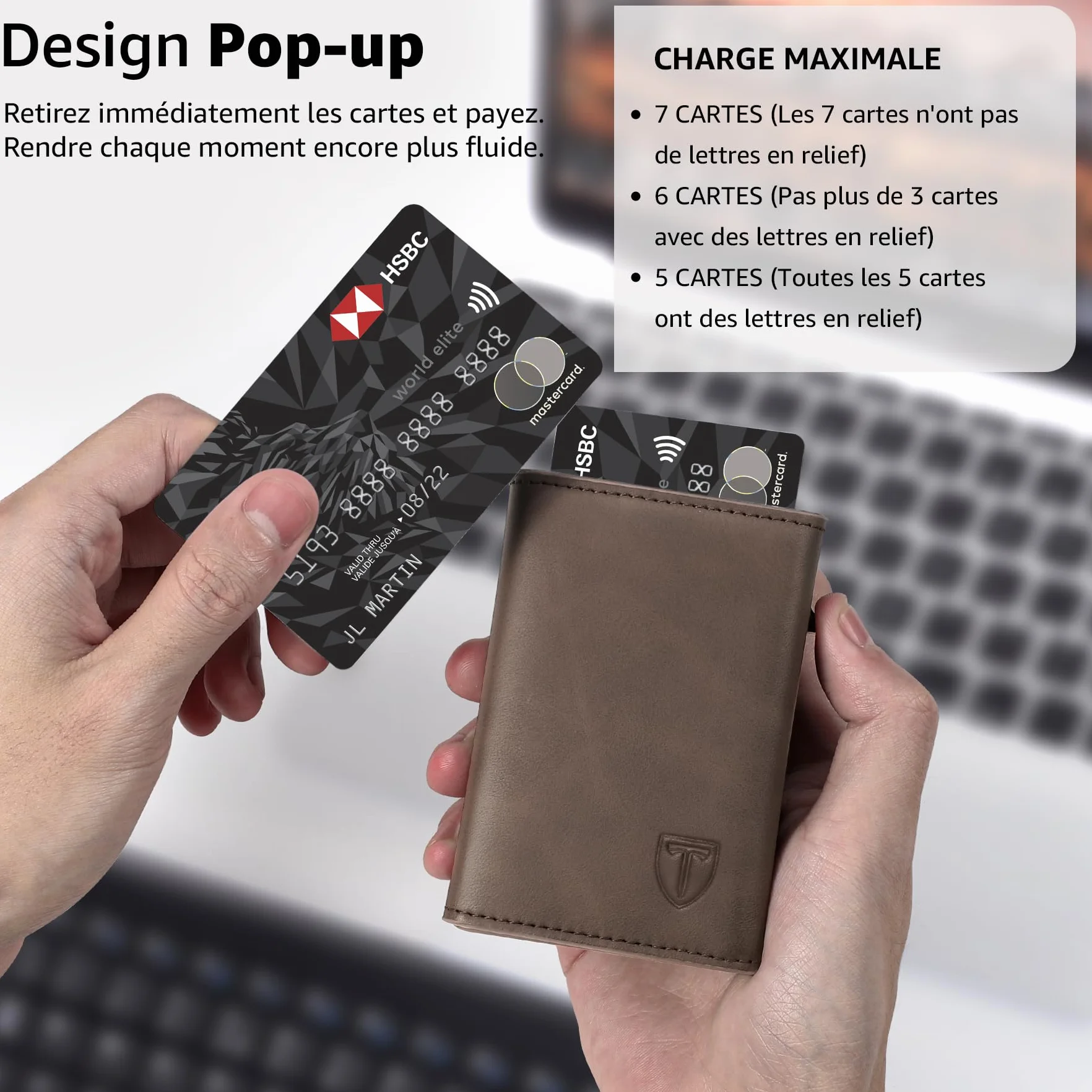 Portefeuille Homme Blocage RFID Cuir Porte Carte 9 Cartes Marron