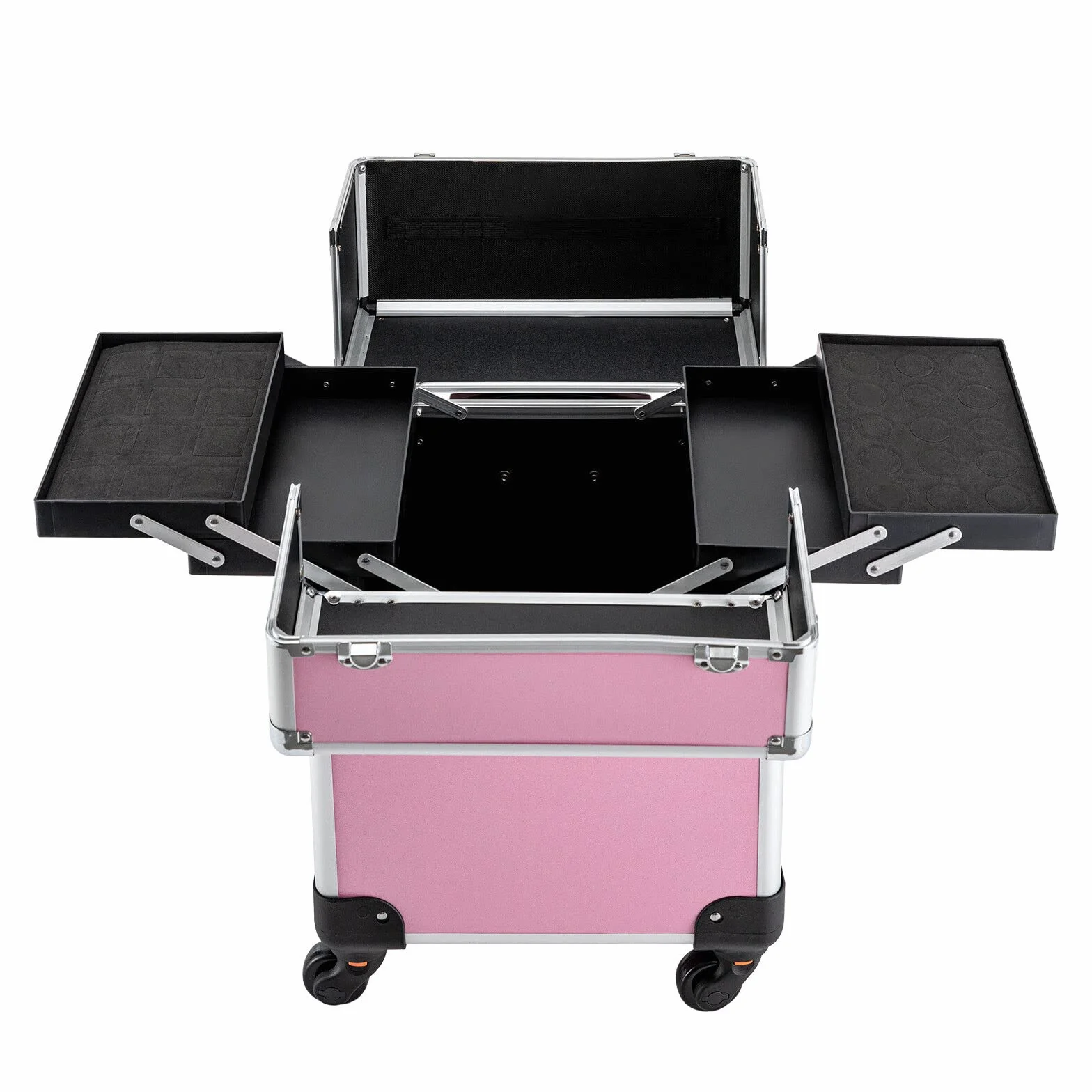 Valise cosmétique à roulettes en aluminium 4-en-1 verrouillable roues pivotantes 360° voyage