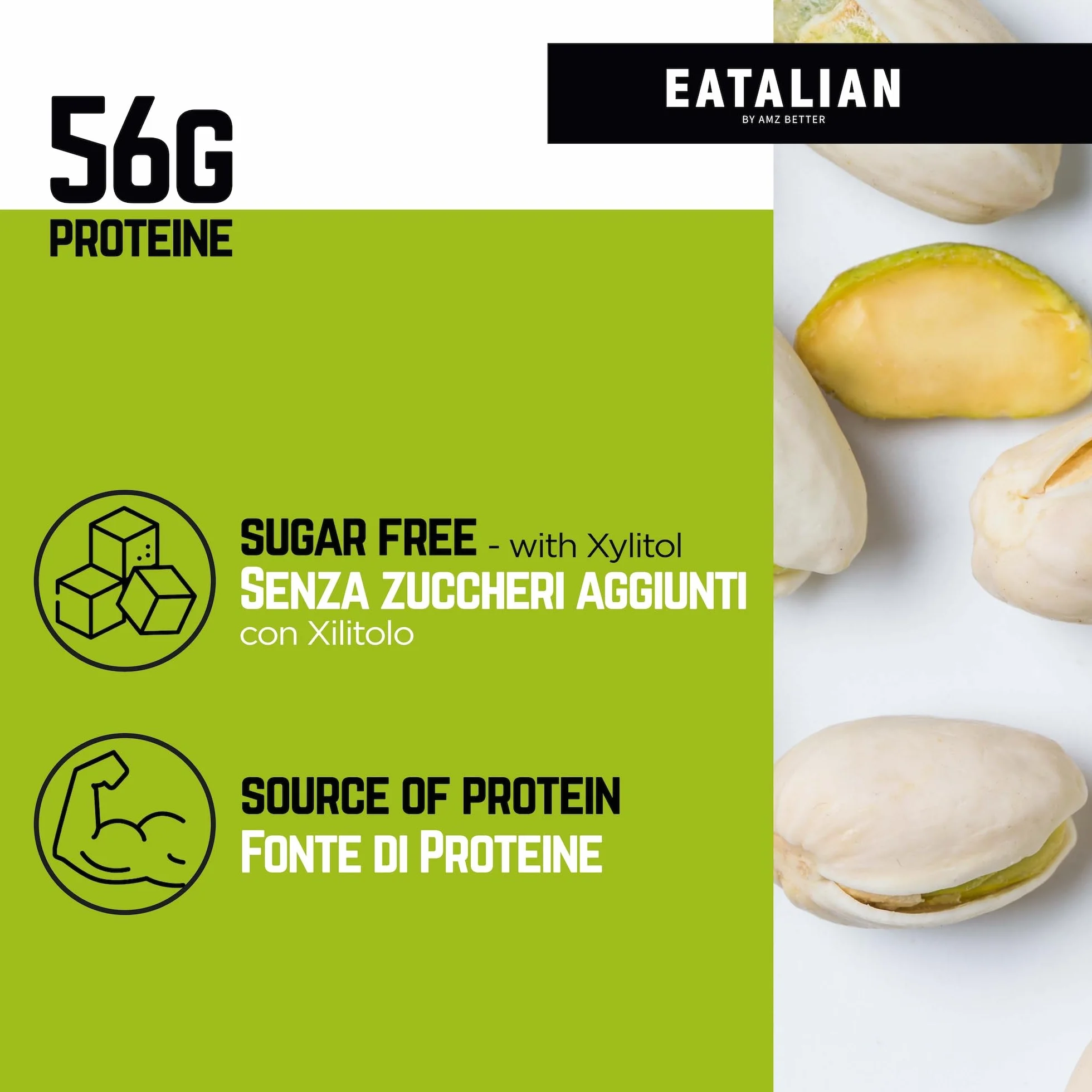 EATALIAN by AMZ BETTER Topping Protéiné au Goût de Pistache, Crème Sucrée Protéinée en Squeezer de 300 gr, Made in Italy, Sauce Pistache Idéale pour Décorer Glaces, Desserts et Dubai Chocolate