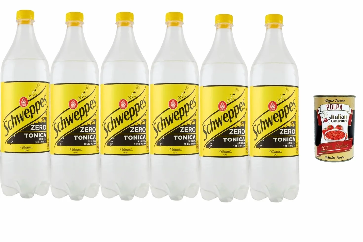 Italian Gourmet Bundle 6 x 1 L eau tonique zero boisson gazeuse sans sucres goût tonic format familial 6 litres mixer apéritif cocktails et réserve + Italian Gourmet Polpa