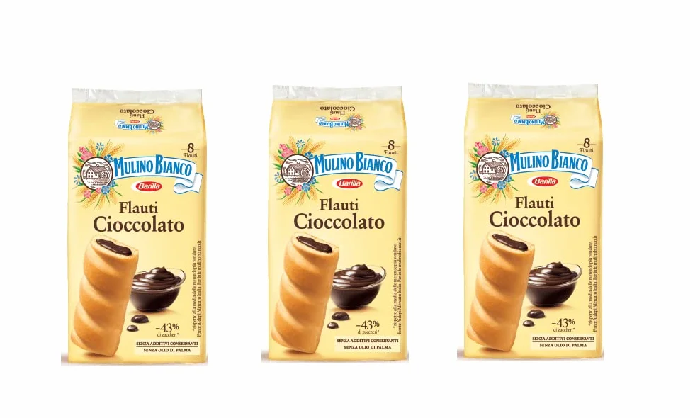 Mulino Bianco Flauti Lot de 3 éponges à gâteau avec chocolat 8 x 35 g