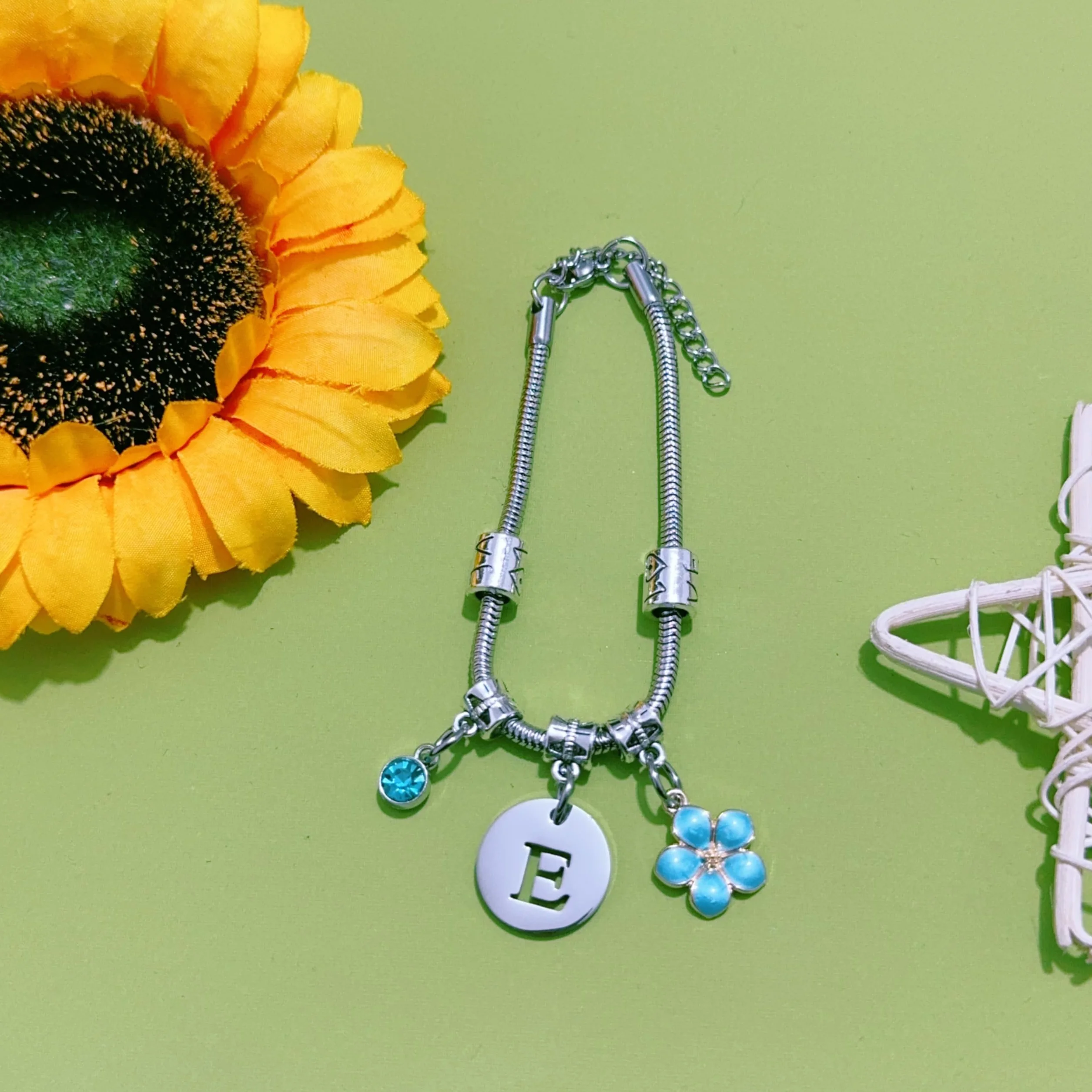 Bracelet Femme Lettre Initiale Prénom Argent Pendentif Charme Bijoux Idée Cadeau Original