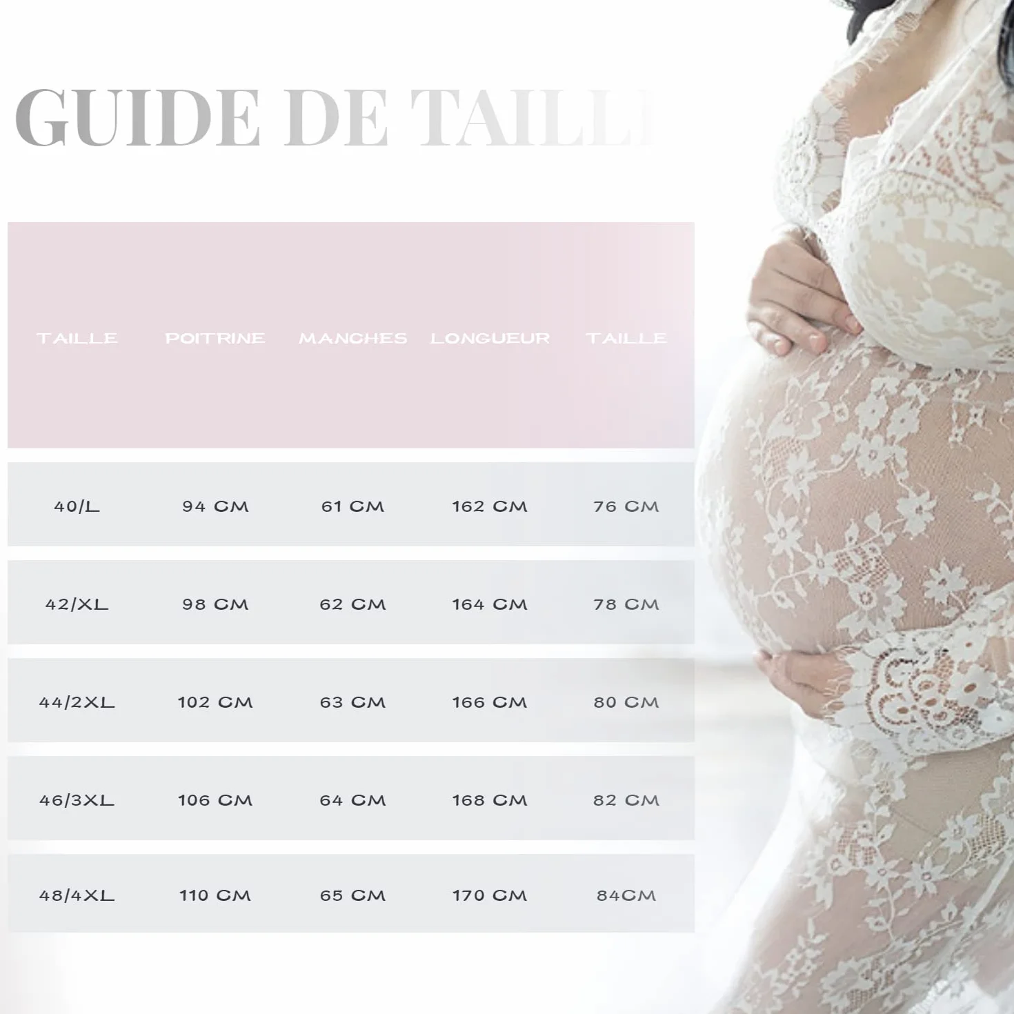 Robe Maxi Femme Enceinte Dentelle Col-V Manche Longue Photographie