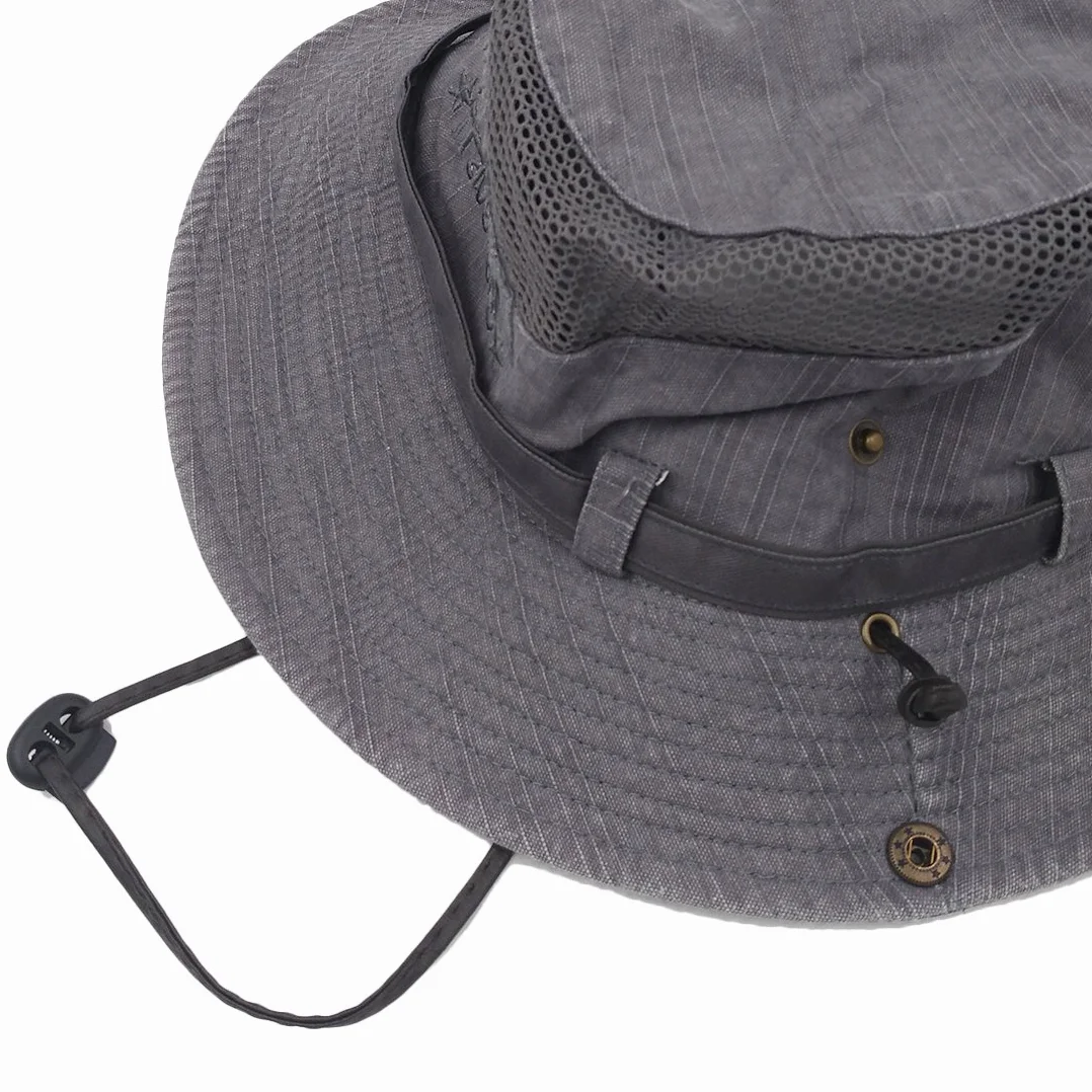 Chapeau Bucket Homme Femme Anti UV Pliable Coton Respirant Sangle Menton Réglable