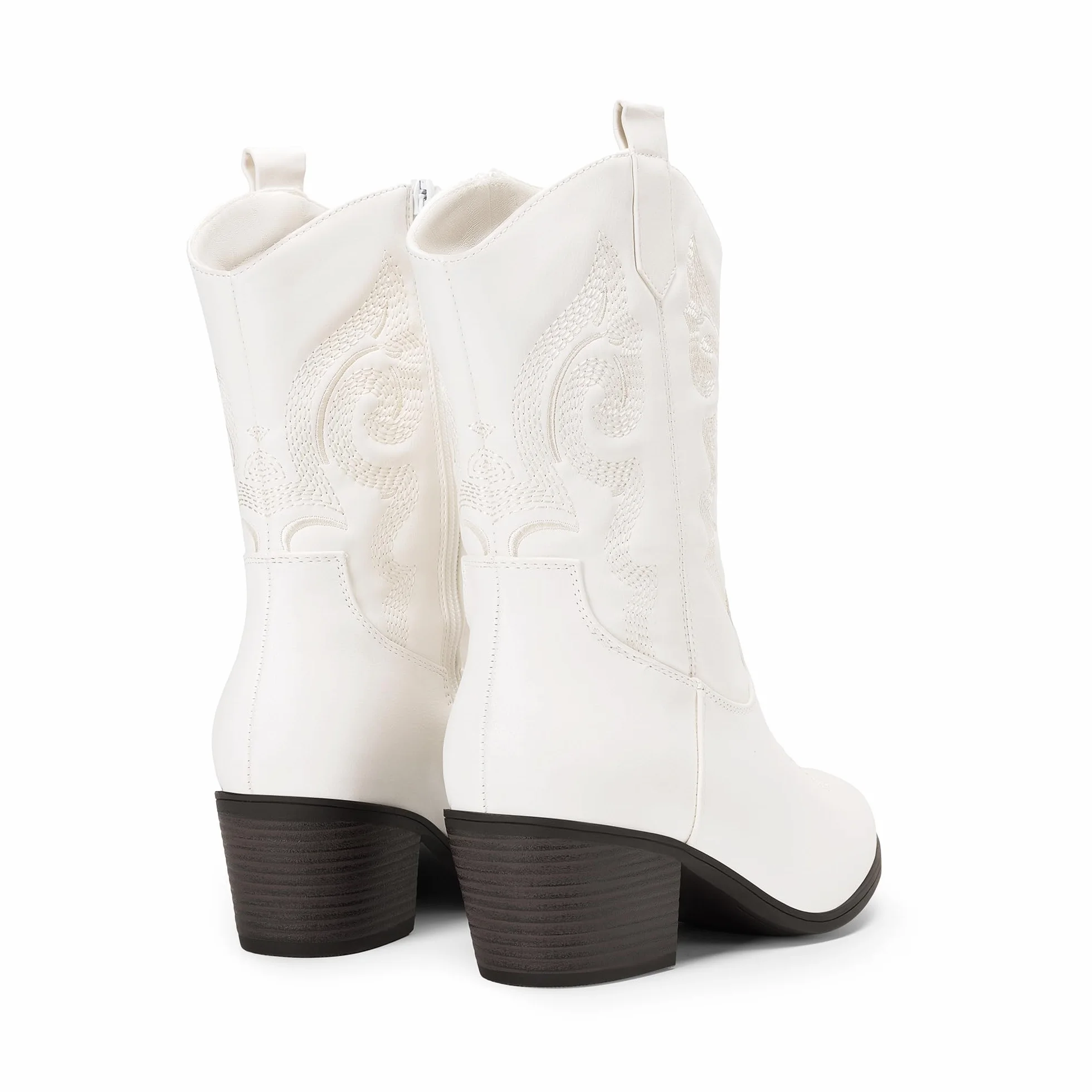DREAM PAIRS Bottes Femme Western Mi-Mollet Cowgirl Bout Rond Talon Cubain Boots Cowboy
