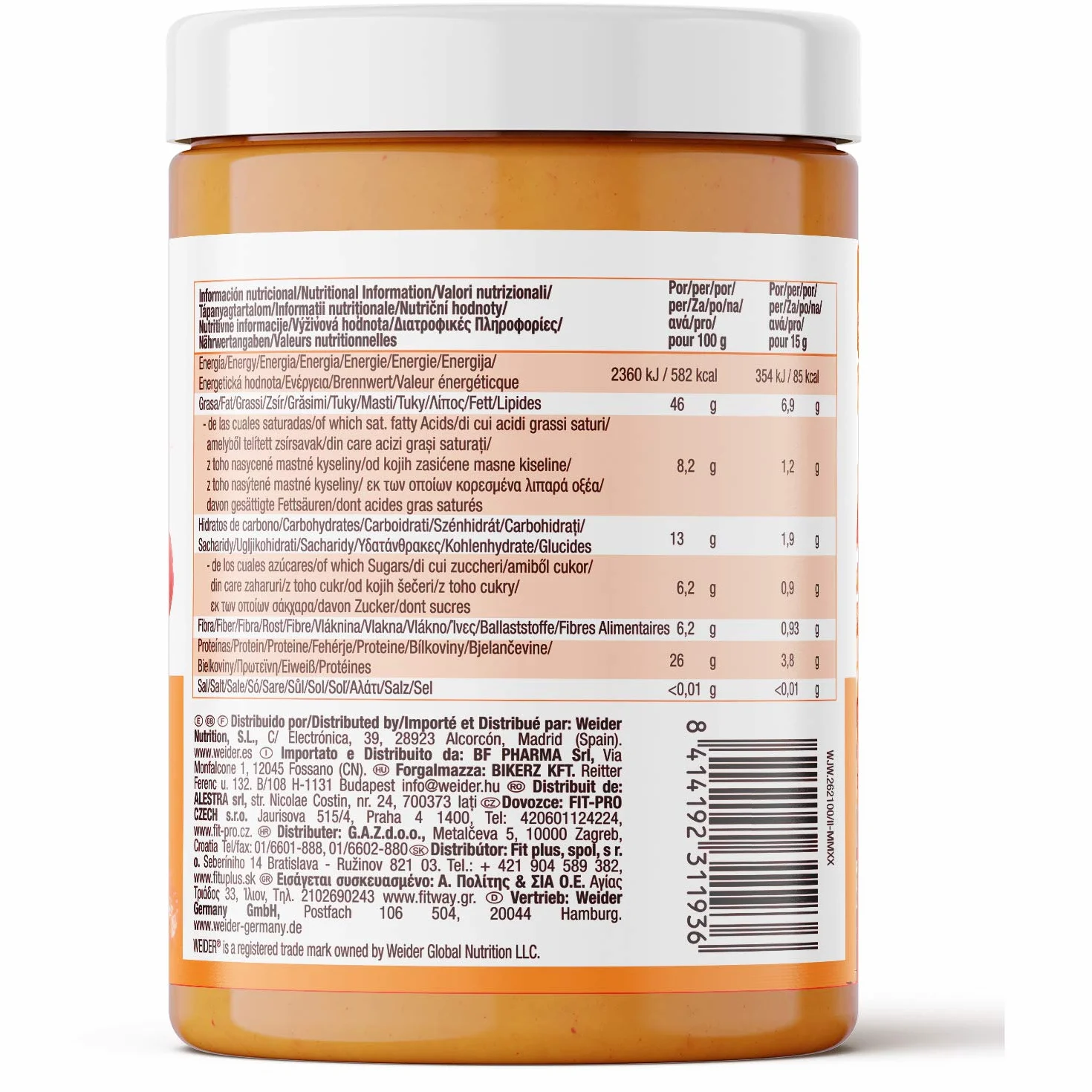 Weider Pack Duo Peanut Butter Smooth (2x1kg) Beurre de Cacahuète 100% Naturel 26% de Protéines Sans Sucre Ajouté Sans Huile de Palme Texture Crémeuse et Sans Morceaux