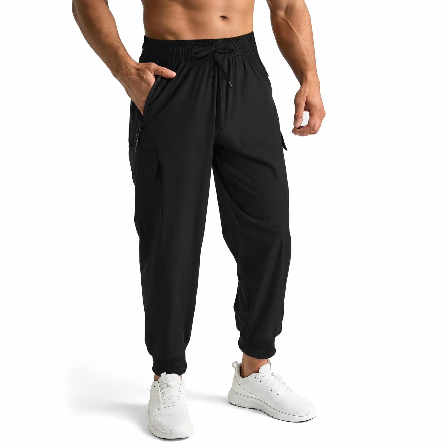 Pantalon de Survêtement Homme Jogging Coupe Ajustée Poches Zippées Séchage Rapide Léger Tapered Cuff Extensible