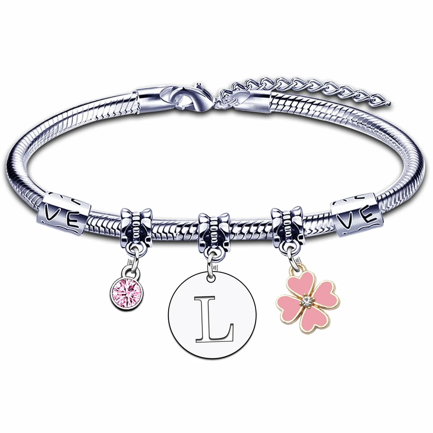 Bracelet Lettre Initiale Prénom Argent Femme Pendentif Bijoux Cadeau Original Anniversaire