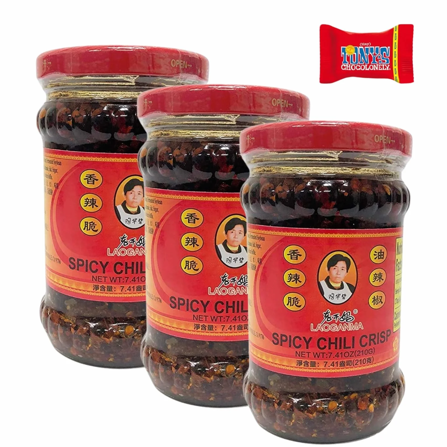 Lao Gan Ma Crispy Lot de 3 piments croustillants dans l'huile épicée 210 g