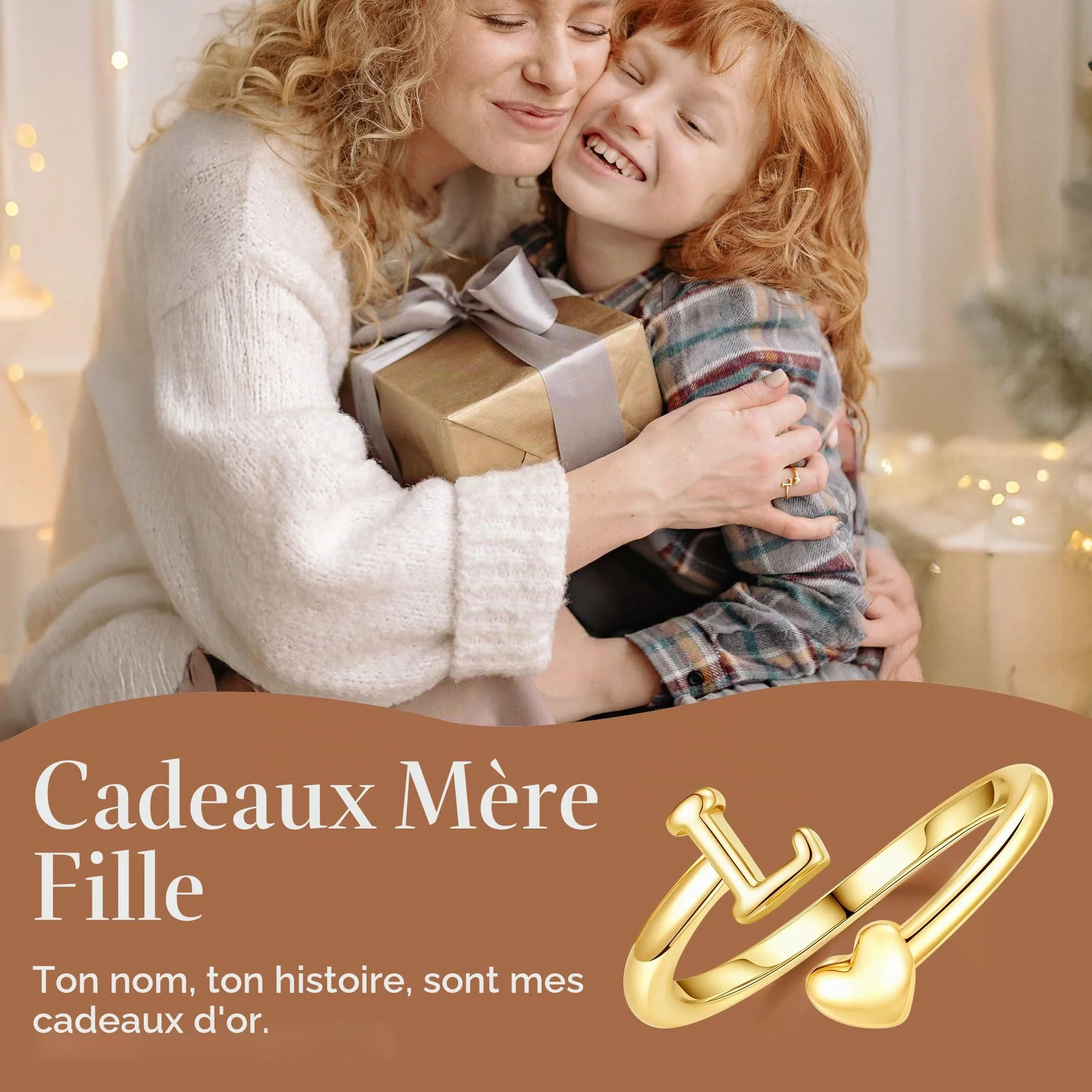 Bague en or plaqué 14 carats étanche motif cœur avec lettres empilable