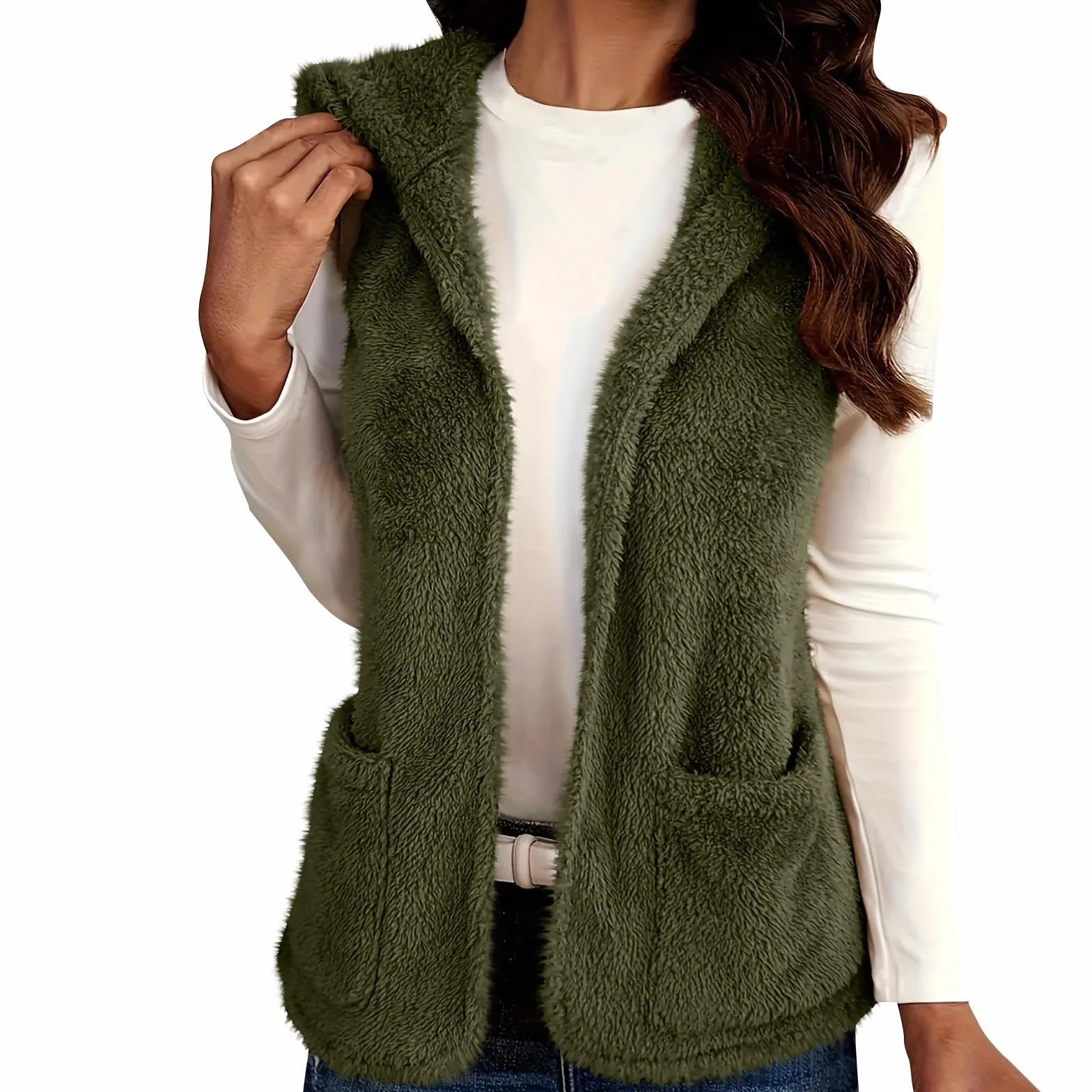 Gilet Femme Polaire Sans Manches Fourrure Veste Laine Couleur Unie Fluffy Chaud Sherpa Molleton