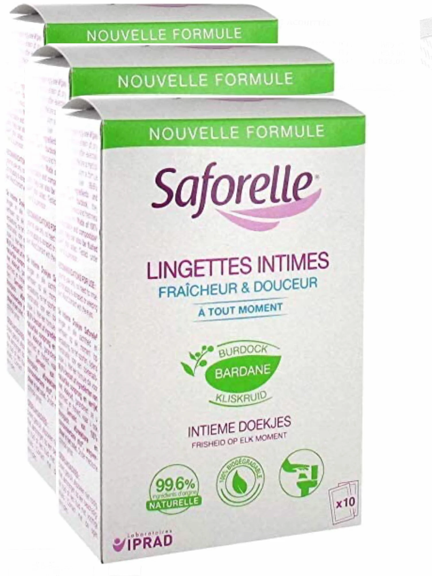 Saforelle : LINGETTES INTIMES INDIVIDUELLES (3 Boîtes de 10 lingettes en sachets individuels)(3)