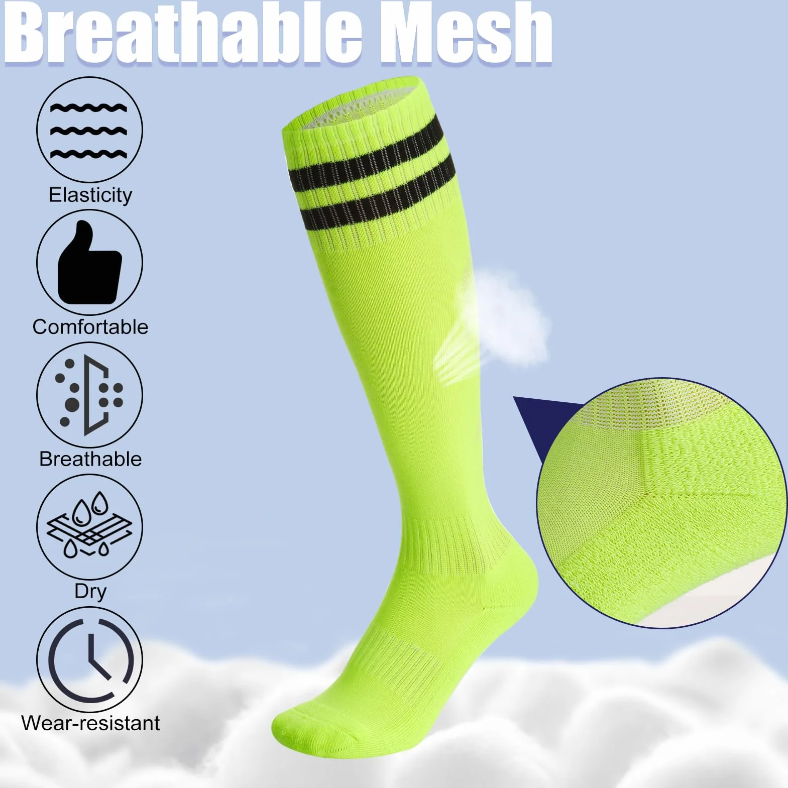 Lot de 4 paires de chaussettes de football respirantes pour enfants 5-12 ans noir bleu rouge vert