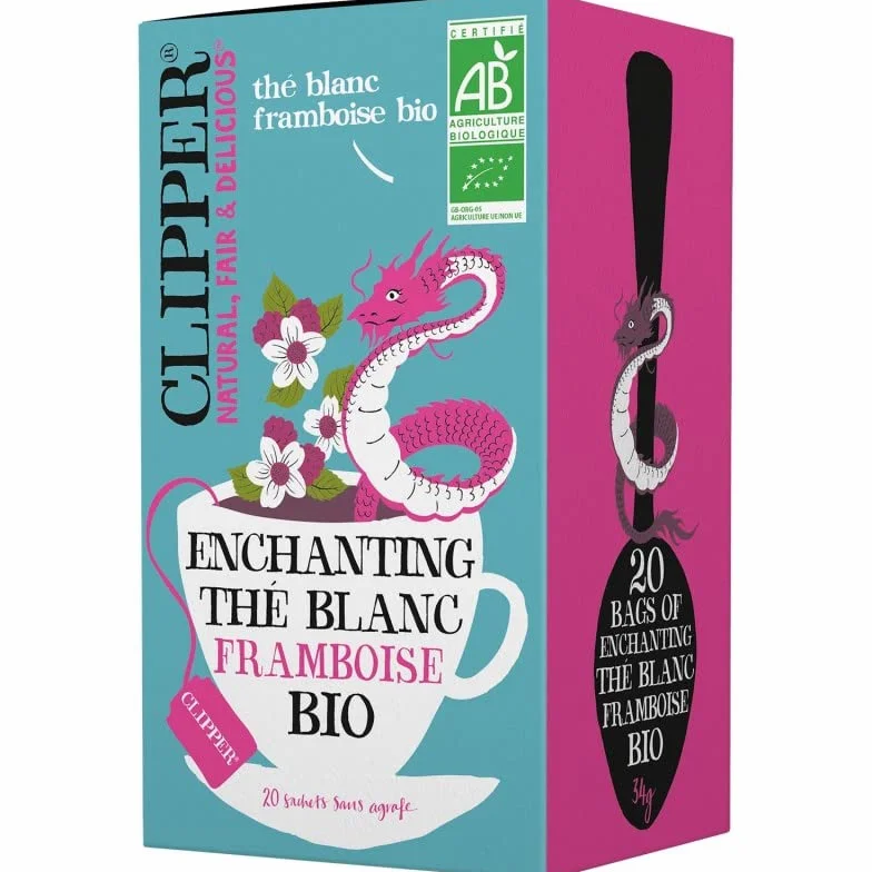 CLIPPER THÉ BLANC FRAMBOISE BIO 34G, LOT DE 4 SERVITTE HYGIENIQUE STANDARD, COTON, CLASSIQUE, 1 UNITÉ, SANS PARFUM, RESPECTUEUX DE L'ENVIRONNEMENT