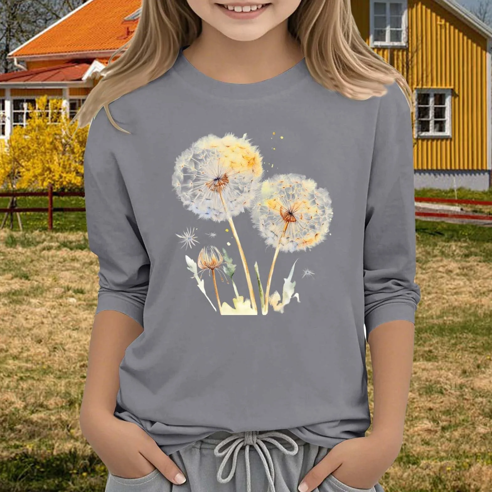 T-shirt décontracté à manches longues pour filles - Chemisier d'été mignon pour enfants - T-shirt athlétique - Vêtements de sport pour adolescents - Tenue en coton doux