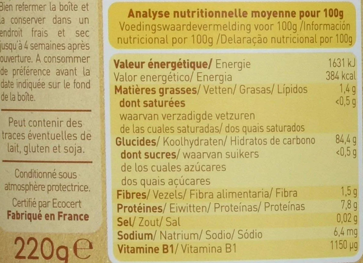 Babybio - Céréales Vanille avec riz, blé, avoine, seigle, quinoa, Bio 220 g - 6+ Mois - BIO