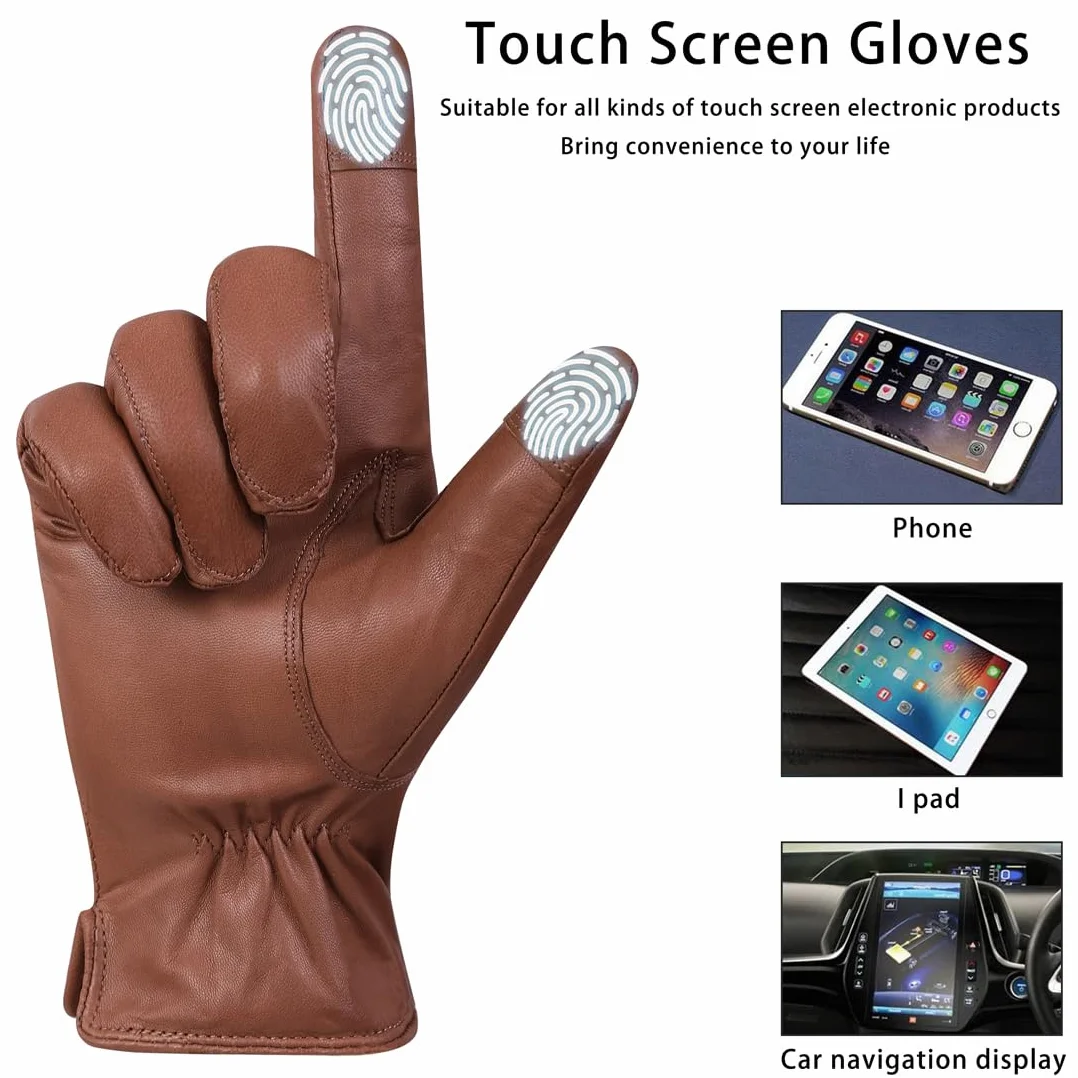 Gants en cuir pour hommes Harssidanzar en cuir de chèvre, hiver écran tactile GM040EU