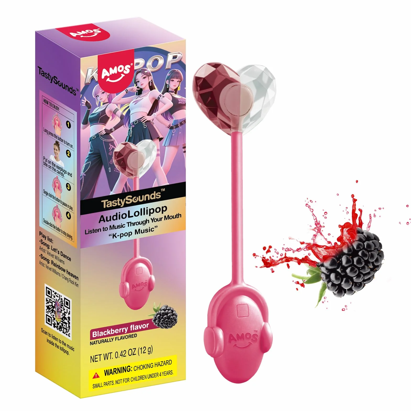 AMOS Musicales Sucette Bonbon Lollipop, Black-berry Mûre Pastèque Audio Sucettes, Saint Valentin Fête Sucettes Gift, Individuel Emballés Bonbon Sans Sucre Candy Parfait Pour Fête